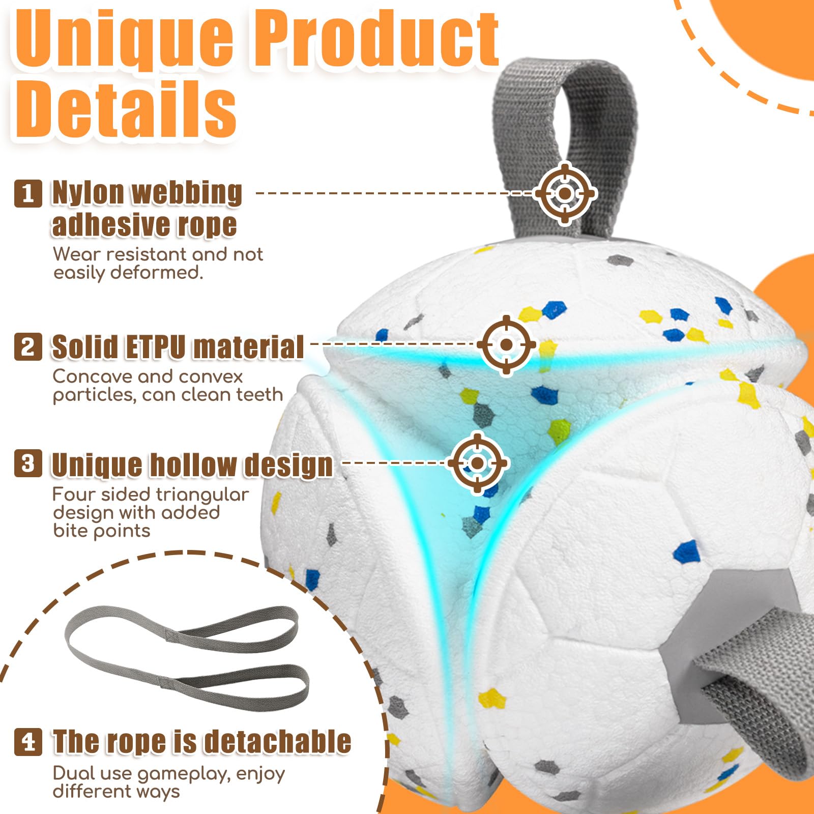 Moonorange 6 Inch Dog Toys Soccer Ball With Nylon Straps Interactive Durable For Tug Of War Water Gifts For Puppy Birthday Indoo