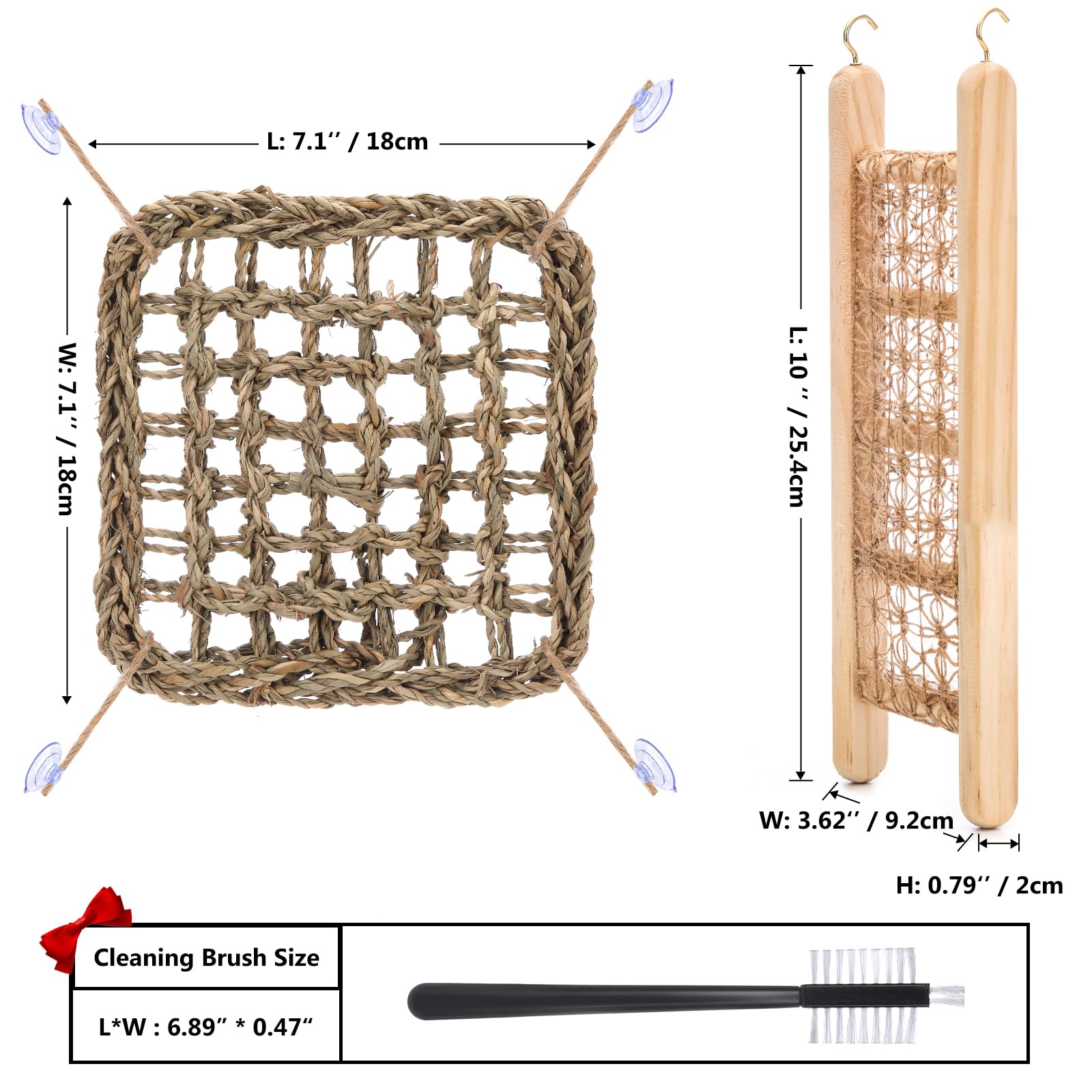 Chaleemang Hermit Crab Toys - Seagrass Hammocks And Ladder Bridges Set With Small Brush - Aquarium Accessories And Decorations F
