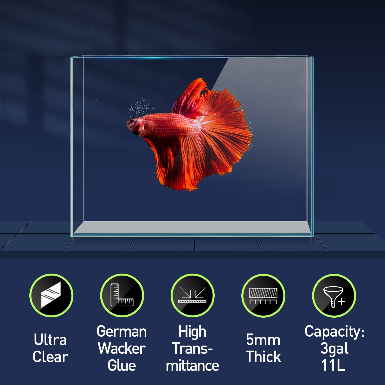 Laqual 3 Gallon Ultra Clear Glass Fish Tank, Rimless Low Iron Aquarium For Betta/Nano/Goldfish/Snail/Shrimp, Small Fish Tank Wit