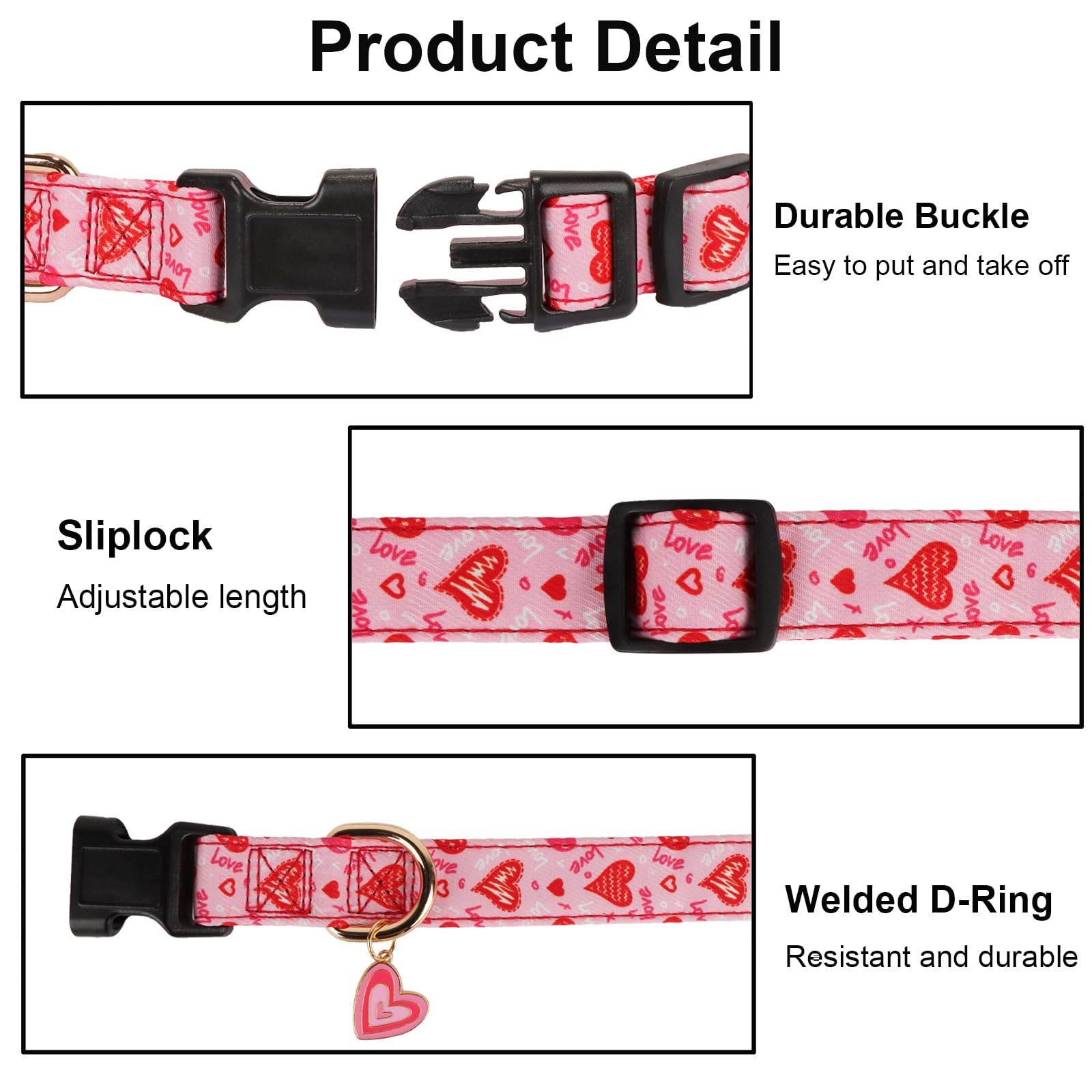 Ptdecor Valentine Dog Collar With Bowtie Adjustable Pink Love Heart Pet Collars Valentine Collars For Small Dogs Pets (Small)