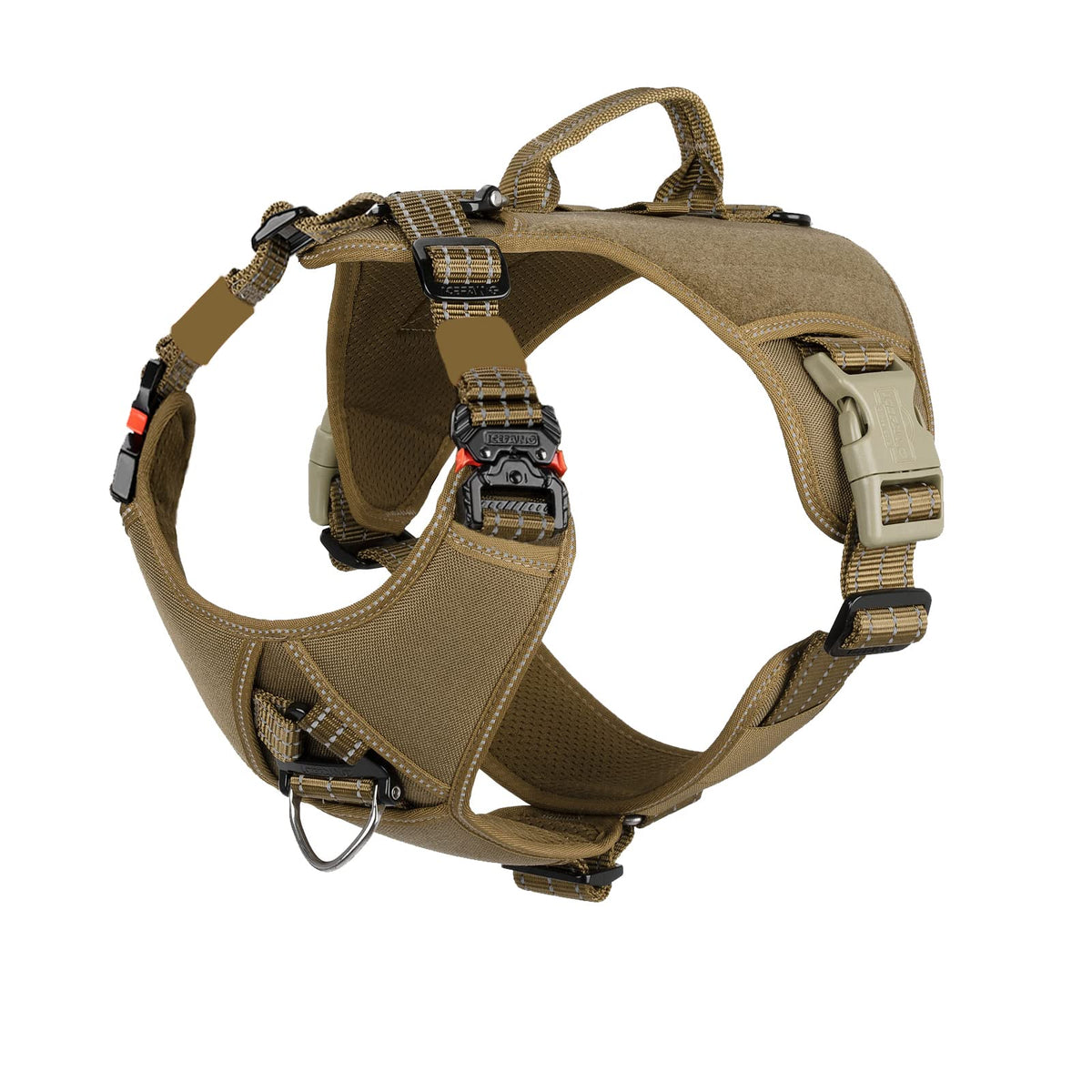 Icefang Gn8 Quick Moving Tactical Dog Harness With Handle ,Reflective In Training Walking K9 Vest,No-Pull Front Lead ,5-Points Adjust , Hook And Loop Panel (L (Neck 18'-24'; Chest 28'-35'),Brown)