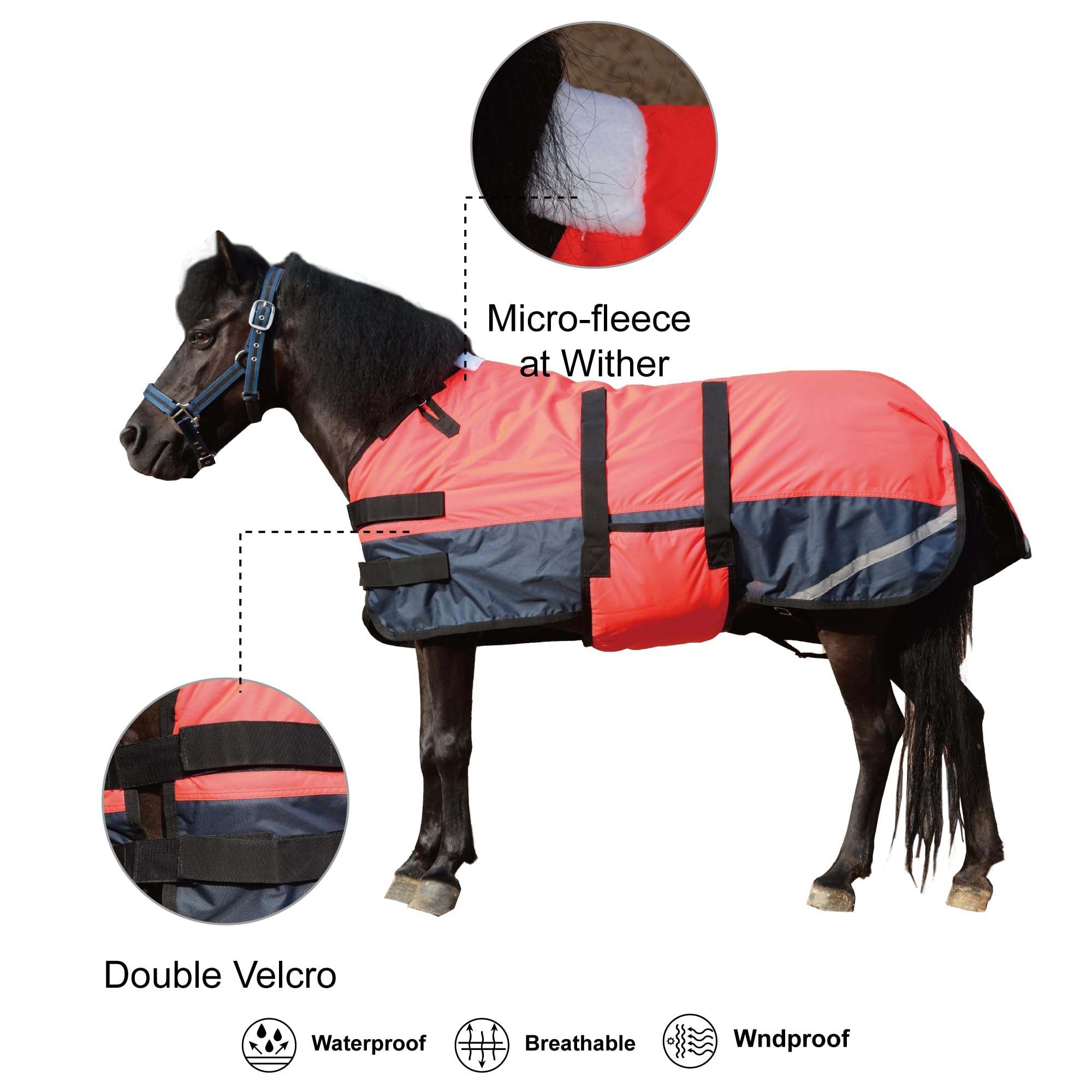 Gallopoff Foal/Mini Horse Size 30''-48'' Waterproof & Breathable 300 Denier Winter Turnout Blanket With 150G Polyfill Fluorescen