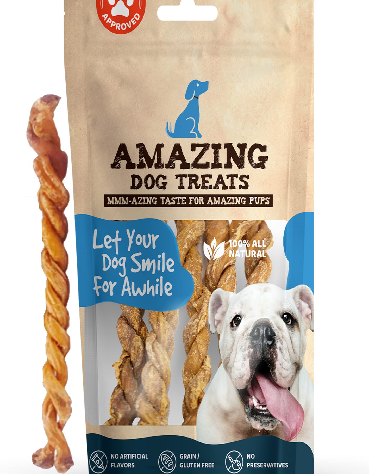 Amazing Dog Treats - Lamb Bully Stick Twists (20 Count - 14 oz) - Premium Natural Dog Chews - Long Lasting Bully Sticks for Dogs