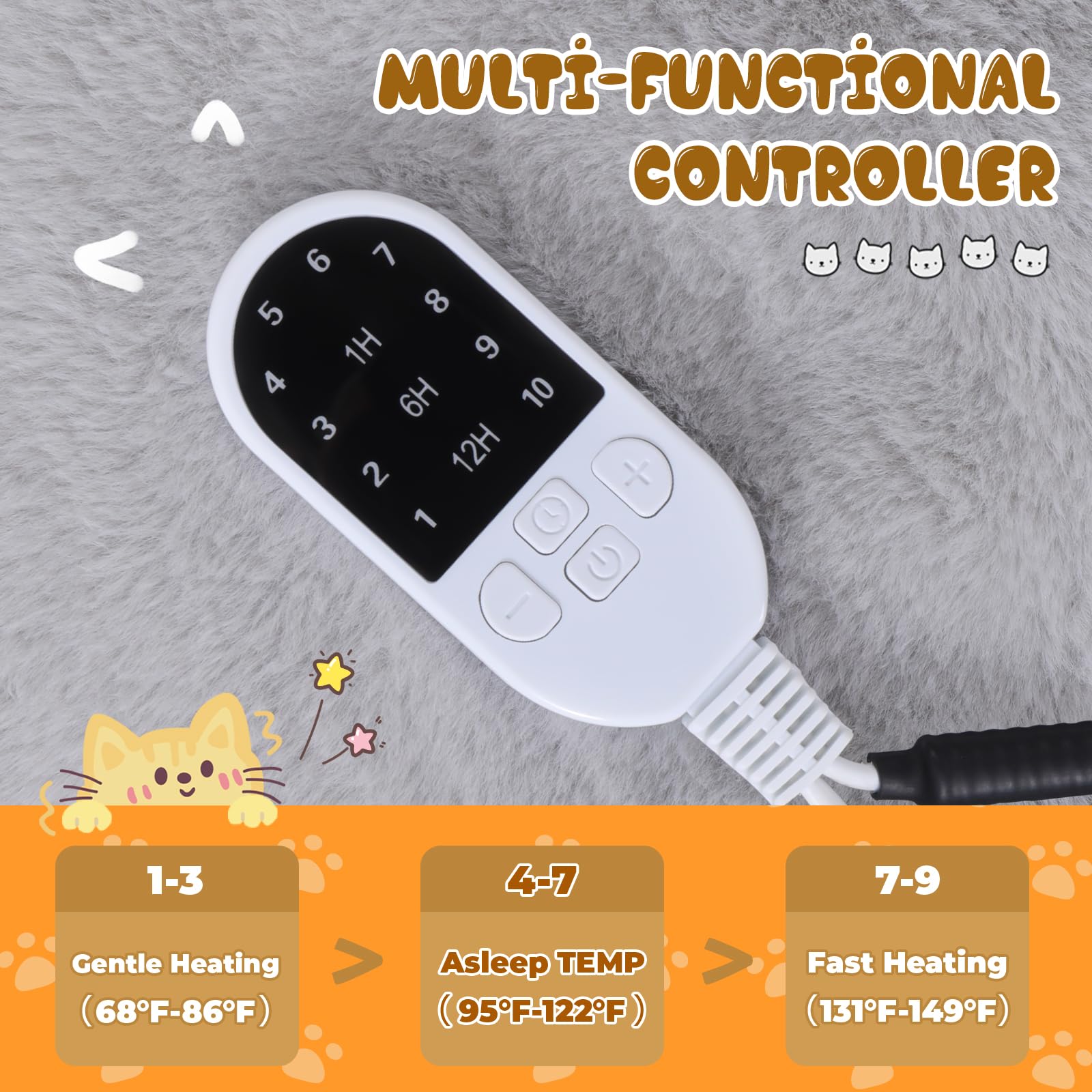 Rywell Heated Cat Bed, Versatile Heated Cat Bed Indoor For All Seasons, Soft & Cozy With Timer & Temp Adjustable, For Indoor Cat