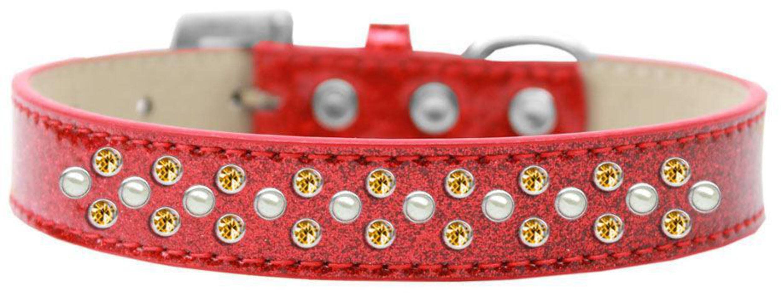 Mirage Pet Products Sprinkles Ice Cream Dog Collar with Pearl and Yellow Crystals, Size 16, Red