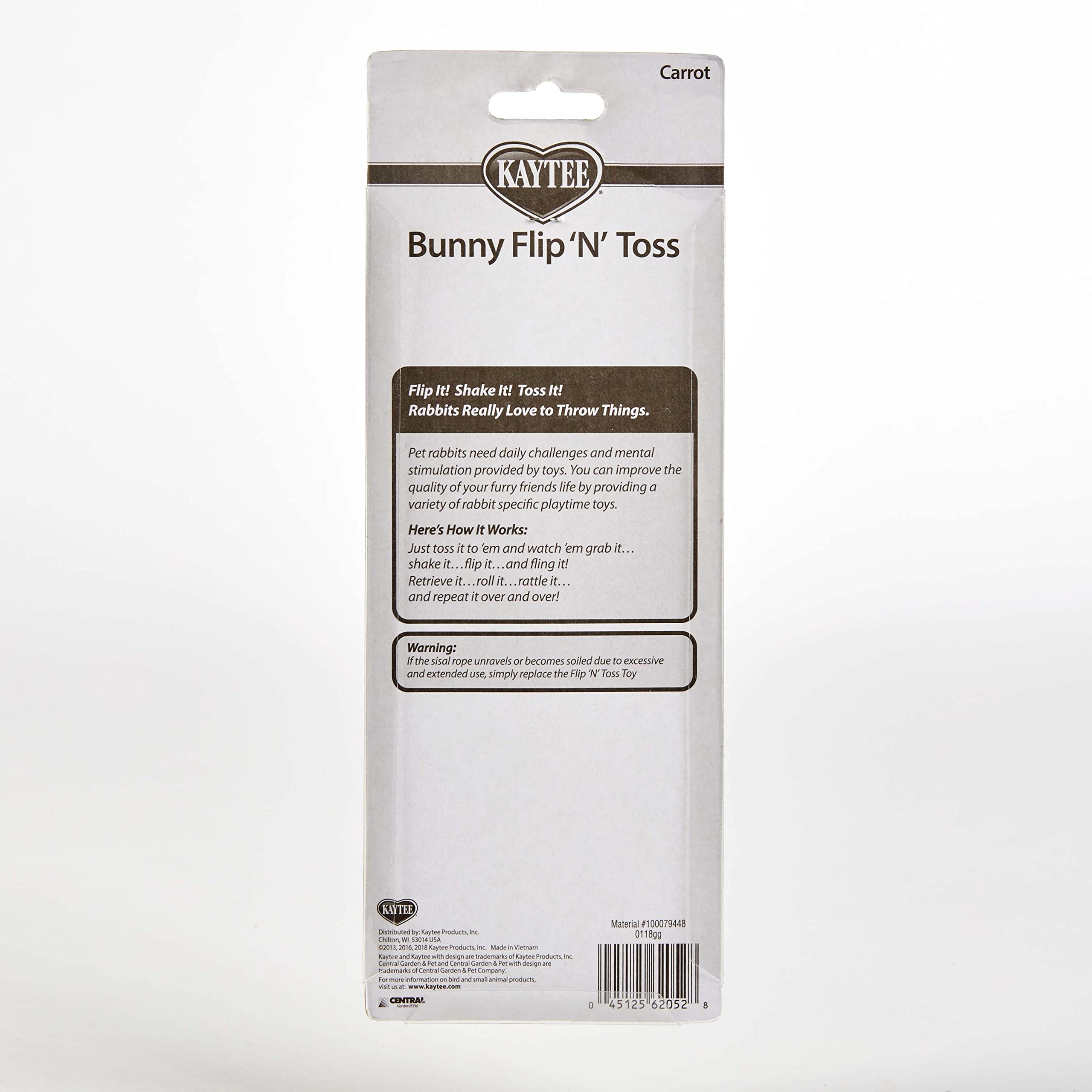 Kaytee Bunny Flip-N-Toss Toy Carrot For Rabbits, Guinea Pigs, And Other Small Animals