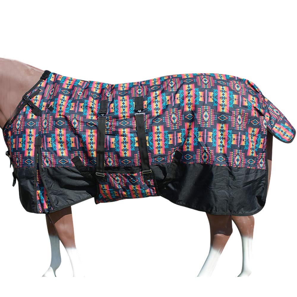Black Aztec 78 in HILASON 1200D Winter Waterproof Poly Horse Turnout Blanket Belly Wrap