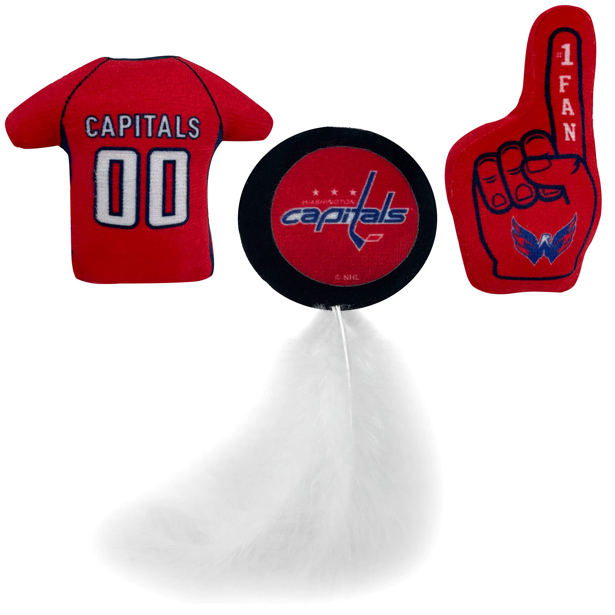 Best Plush Cat Toy Nhl Washington Capitals Complete Set Of 3 Piece Cat Toys Filled With Fresh Catnip. Includes: 1 Jersey Cat Toy, 1 Hockey Puck Cat Toy With Feathers & 1 #1 Fan Cat Toy. With Team Logo