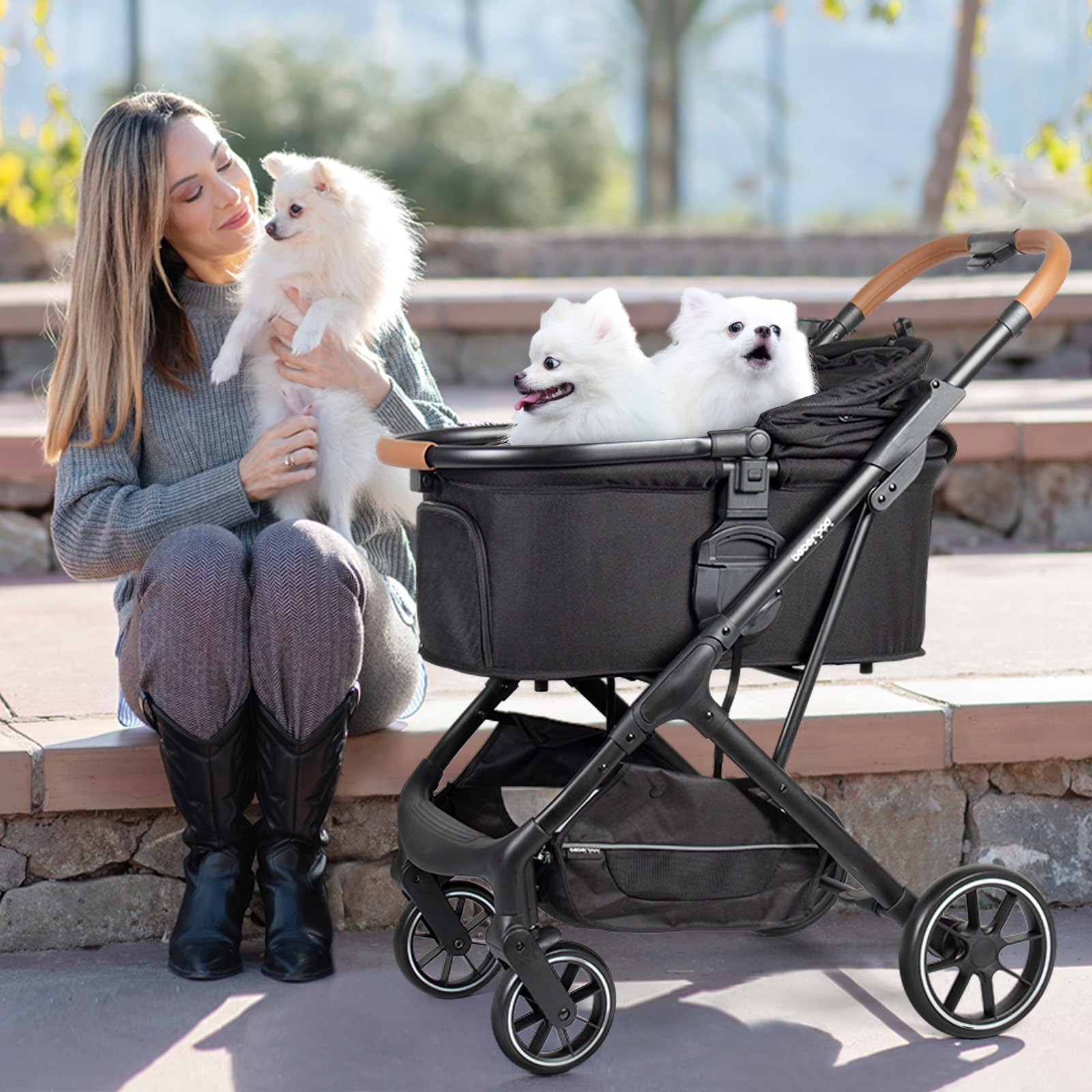 Beberoad Pets T6 Luxury Pet Stroller For Medium Dog Under 66Lbs Or 2 Small Dogs & Cats, Foldable And Carrier -Detachable (Black)