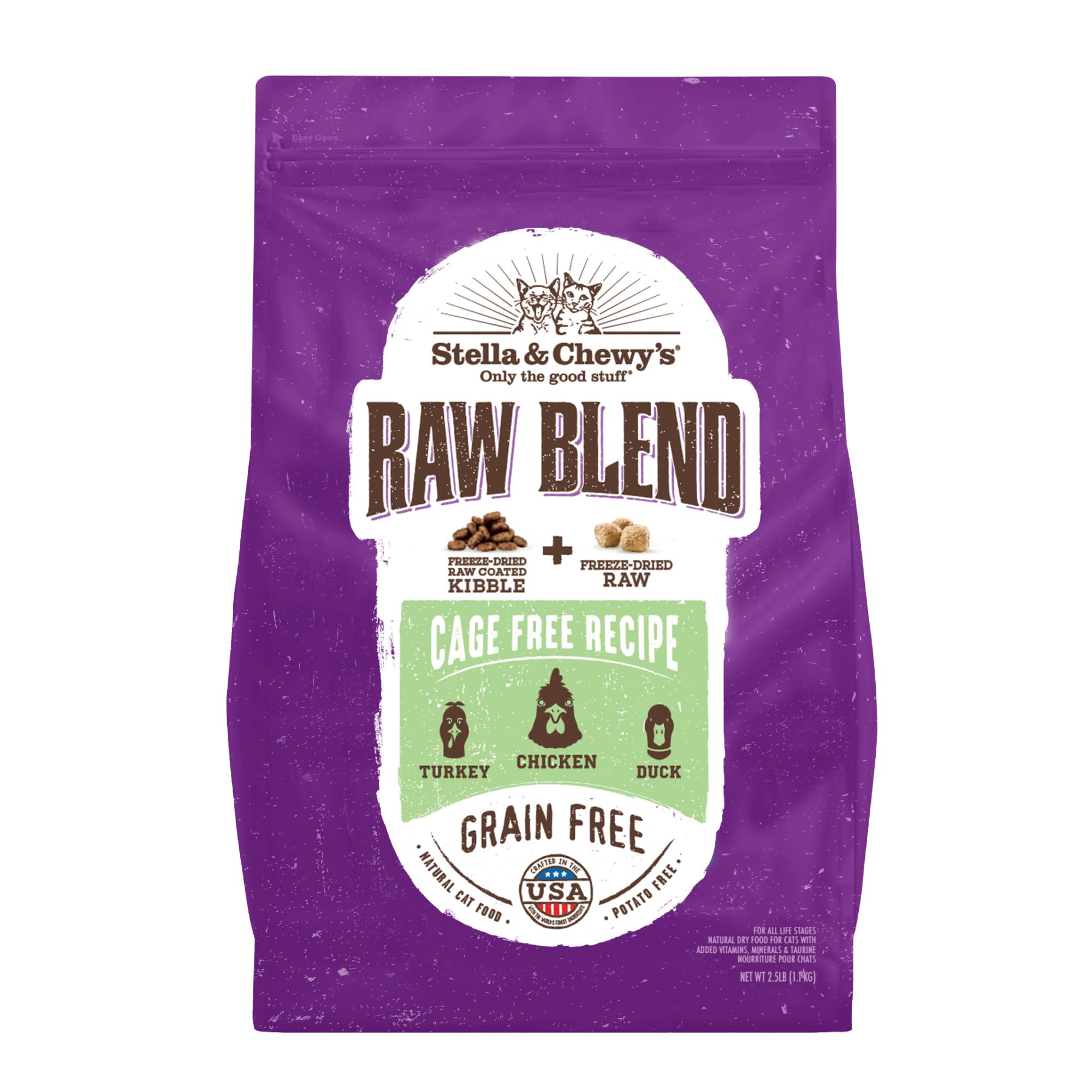 Stella & Chewys Raw Blend Premium Kibble Cat Food - Grain Free, Protein Rich Meals - Cage-Free Poultry Recipe - 2.5 lb. Bag