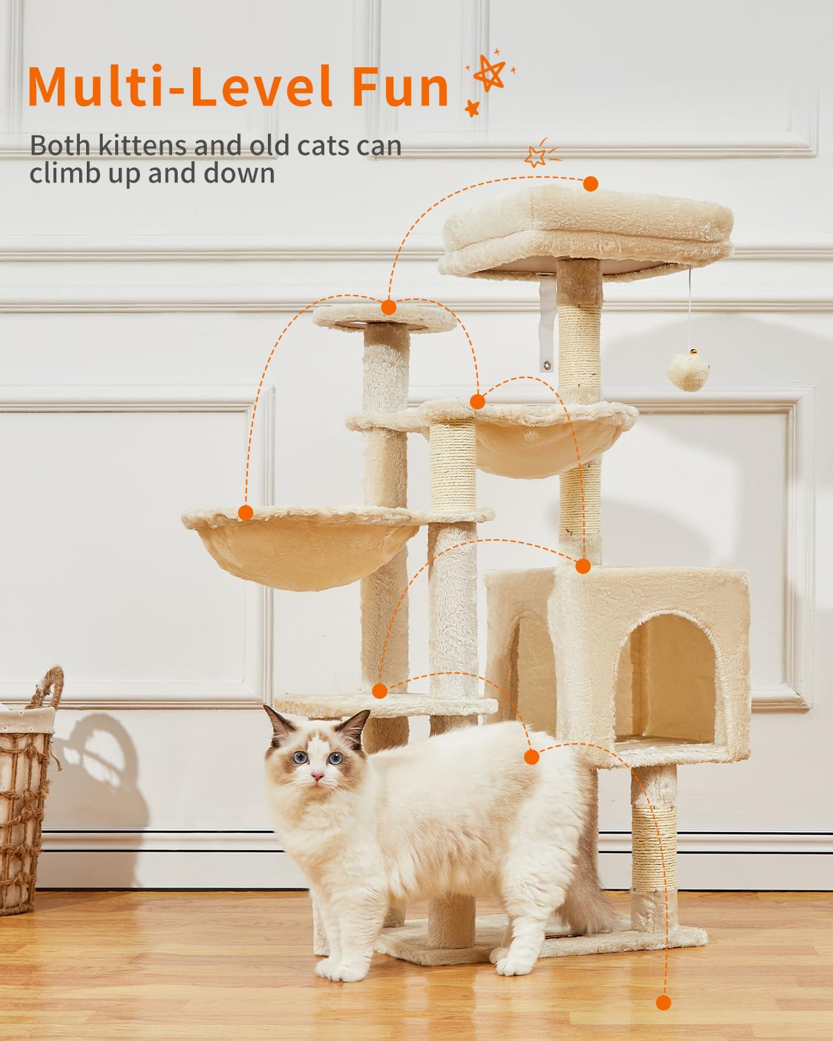 Taoqimiao Cat Tree, 39.4-Inch Cat Tower For Indoor Cats,Suitable For Kittens,Plush Cat Condo With 5 Scratching Posts, Plush Perc