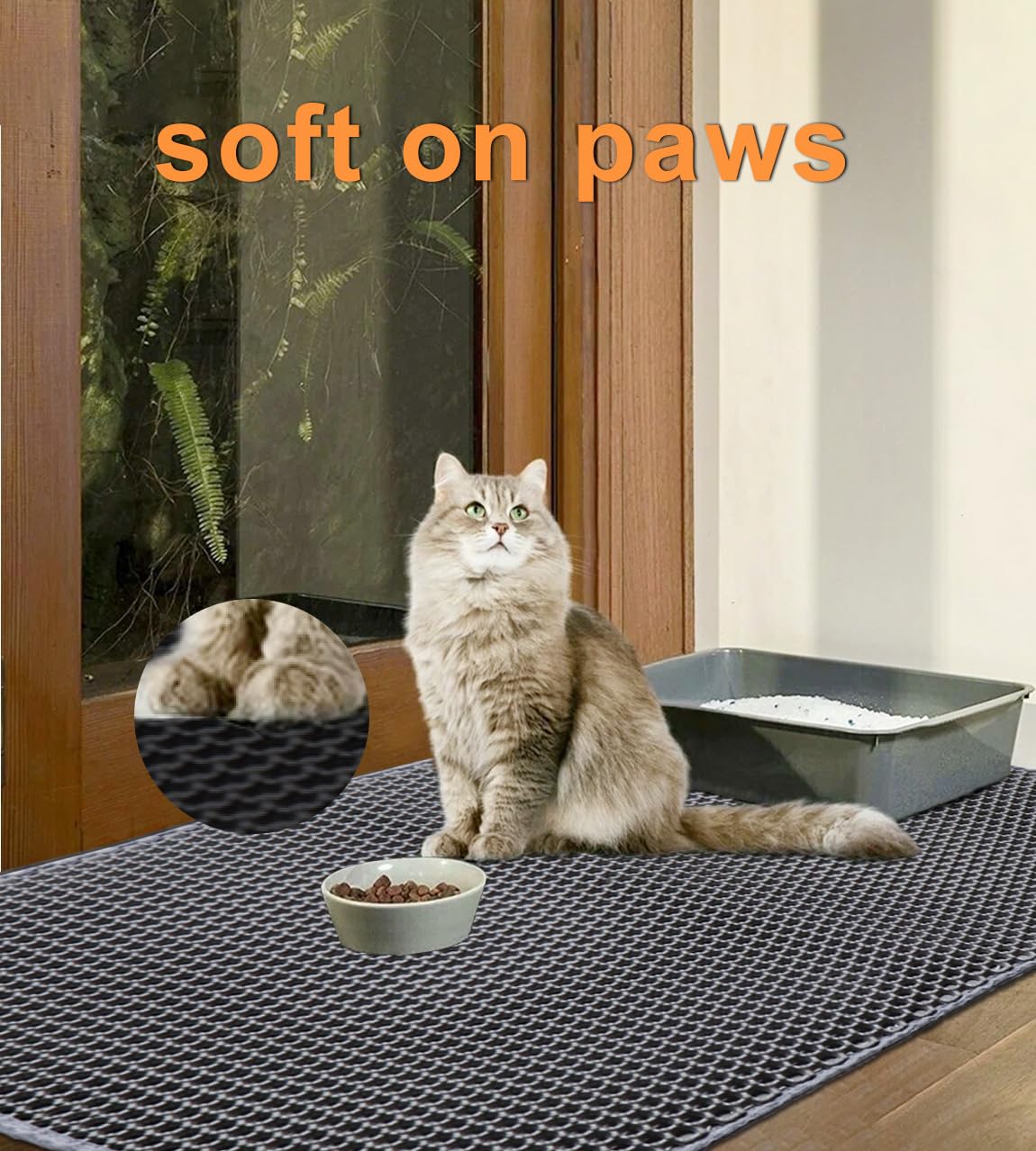 Tidynuts Cat Litter Mat,45''X32'' Extra Large Cat Litter Box Mat,Honeycomb Double Layer Kitty Litter Trapping Mat,Soft Eva Mater
