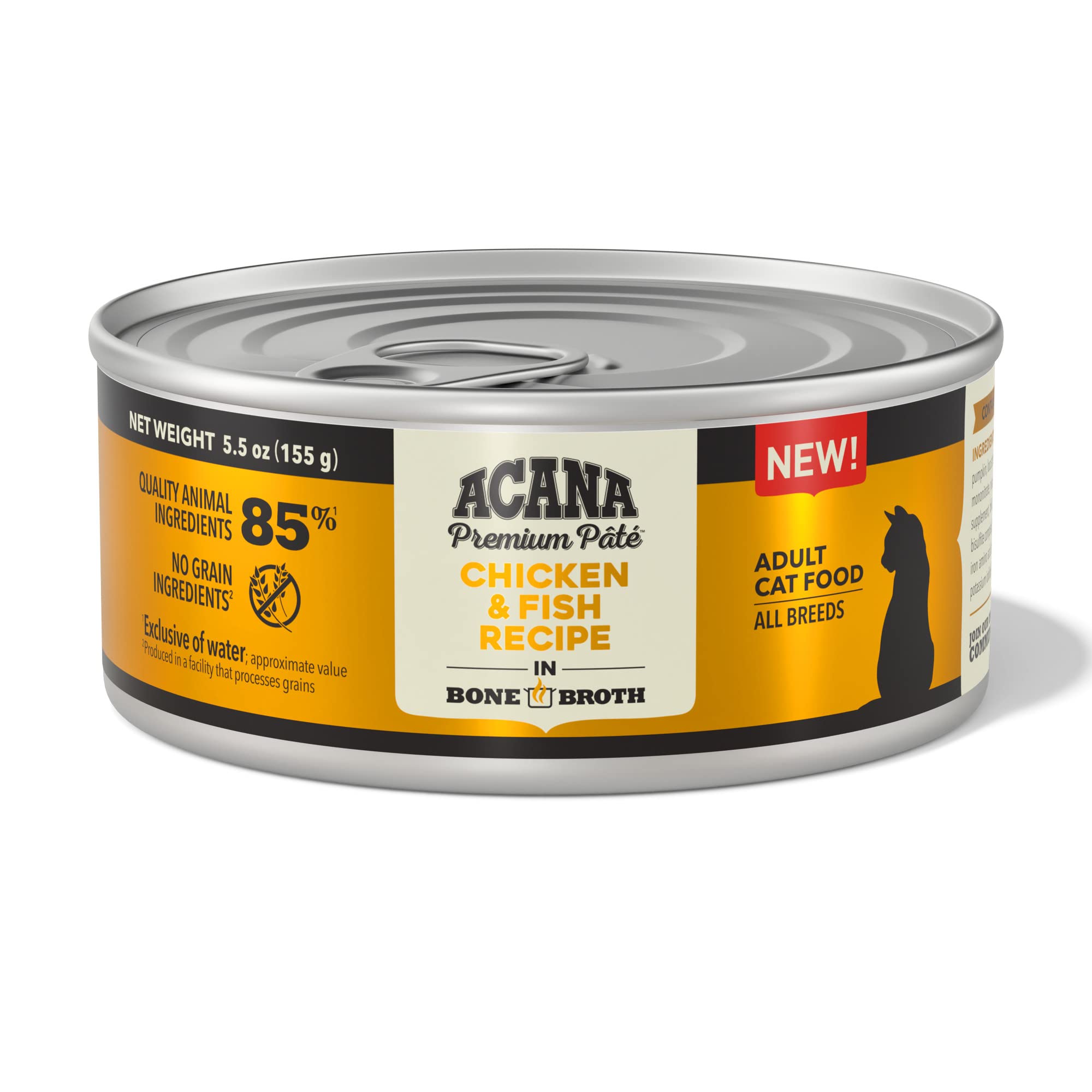 ACANA Premium Pate Wet Cat Food in Bone Broth Chicken + Fish Recipe 5.5oz Cans (12 count)