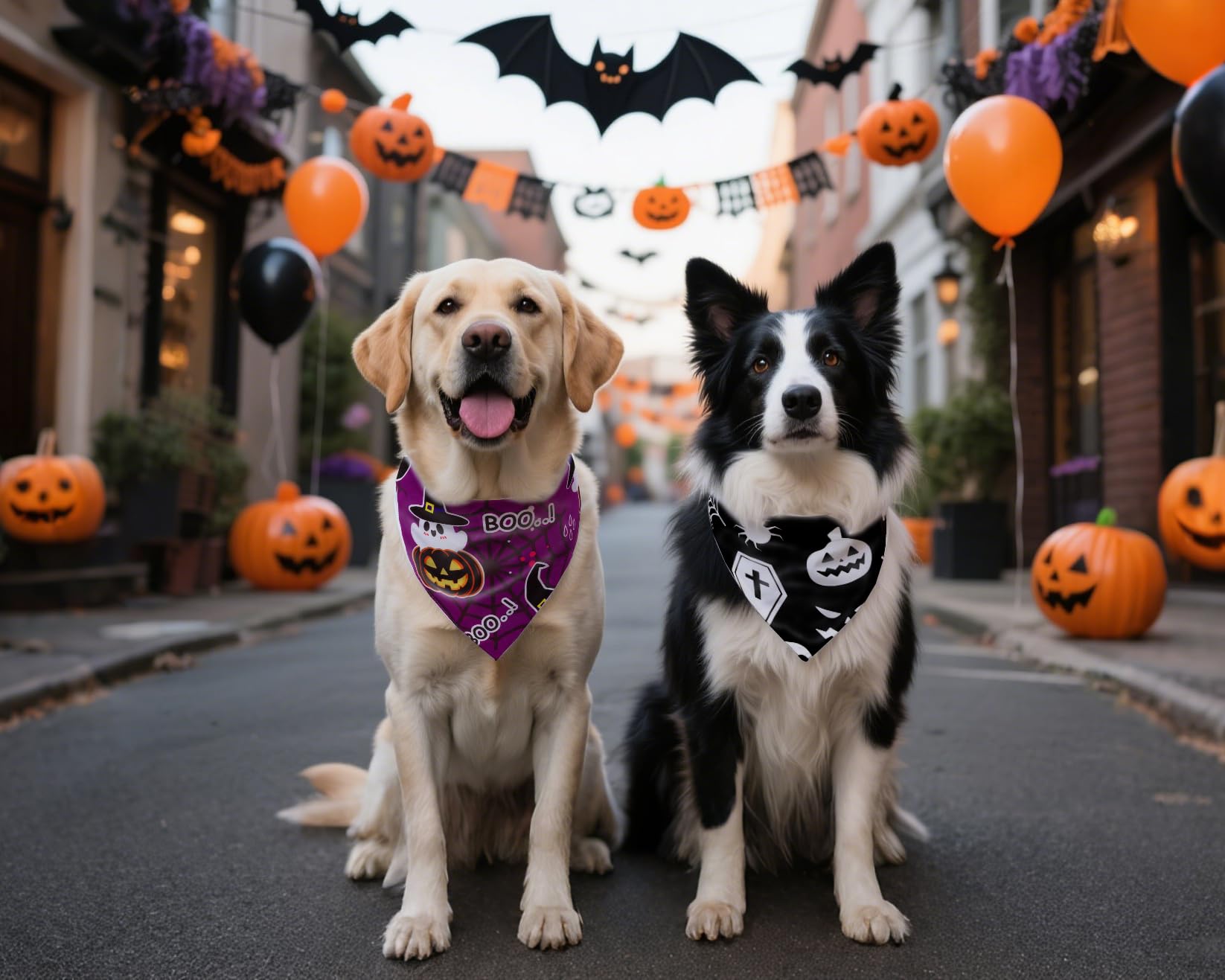 CozyHaus Halloween Dog Bandanas,Pumpkin and Cute Ghost Pet Scarf,Seasonal Outfit for Boy and Girl Dogs,Reversible Holiday Dog Co