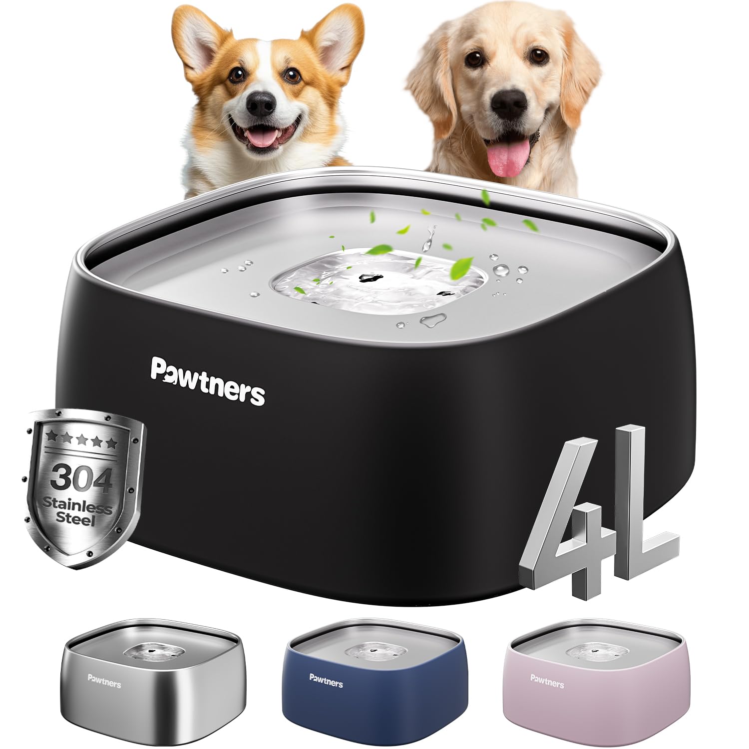 Dog Water Bowl No Spill, 4L Stainless Steel Slow Water Bowl For Dogs With Non-Slip Base, Spill Proof For Medium Large Messy Drin