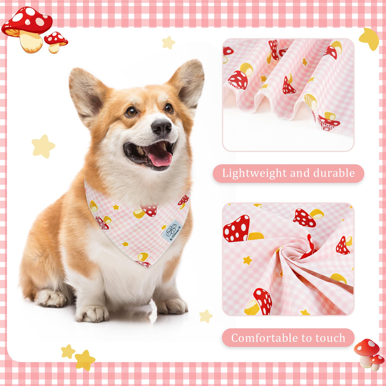 E-Clover Pink Buffalo Plaid Dog Bandanas & Matching Scrunchie Set Cute Dog Scarf Bibs Girl Pet Bandana With Bow Tie For Medium L