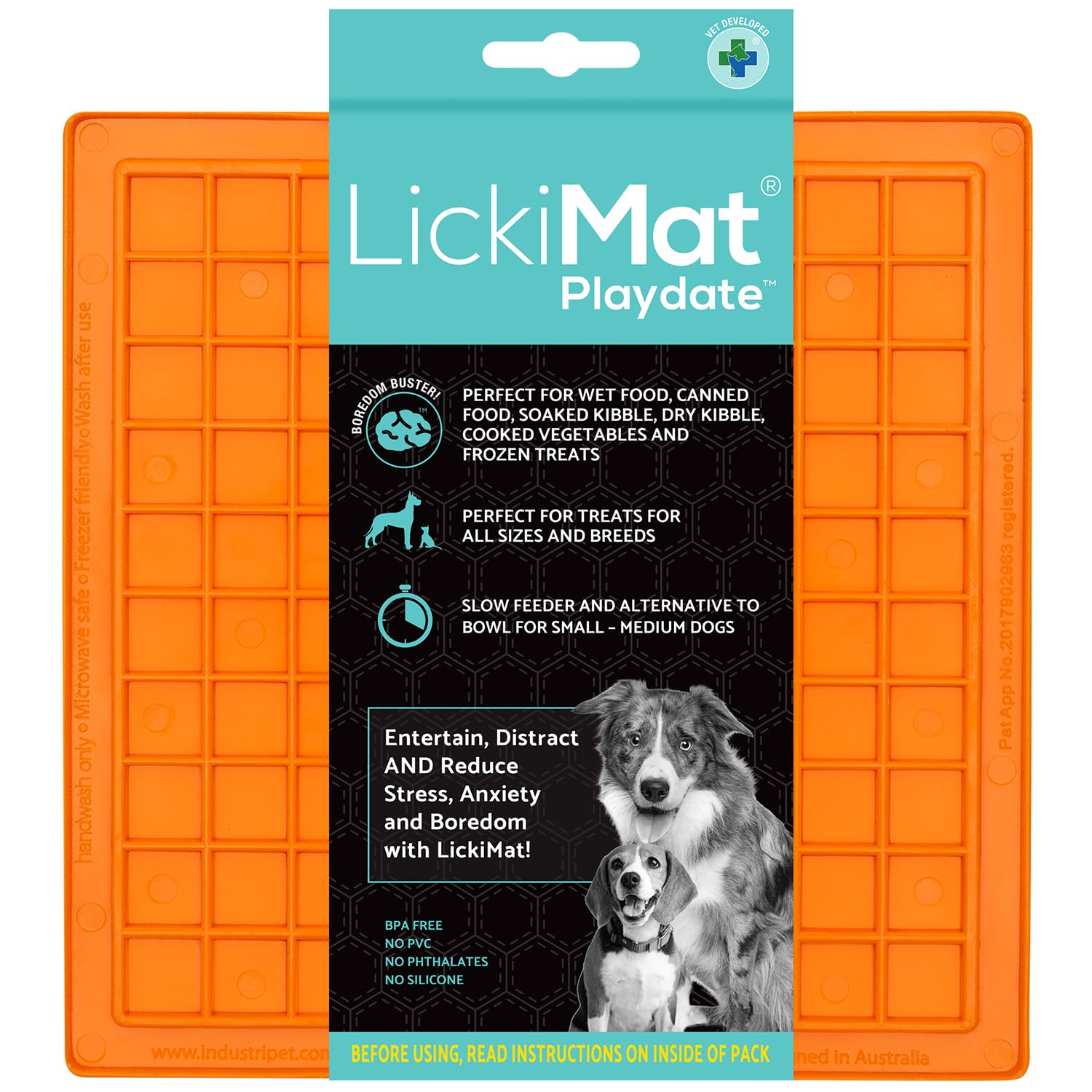 LickiMat Classic Playdate Slow Feeder for Dogs Lick Mat Boredom Anxiety Reducer Perfect for Food Treats Yogurt Liquid Food Peanu
