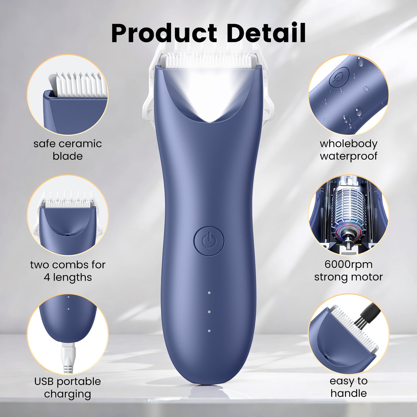 Lemulegu Quiet Dog Hair Clipper,Lightweight 6000Rpm Powerful Quick Charged Hair Remover Waterproof Paw Hair Trimmer Kits For Dog