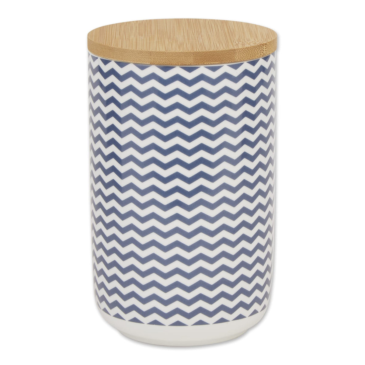 Bone Dry Chevron Ceramic Pet Treat Canister With Bamboo Lid, Dishwasher Safe Countertop Storage, Keep Dog & Cat Treats Safe & Dry, 4X6.5, French Blue