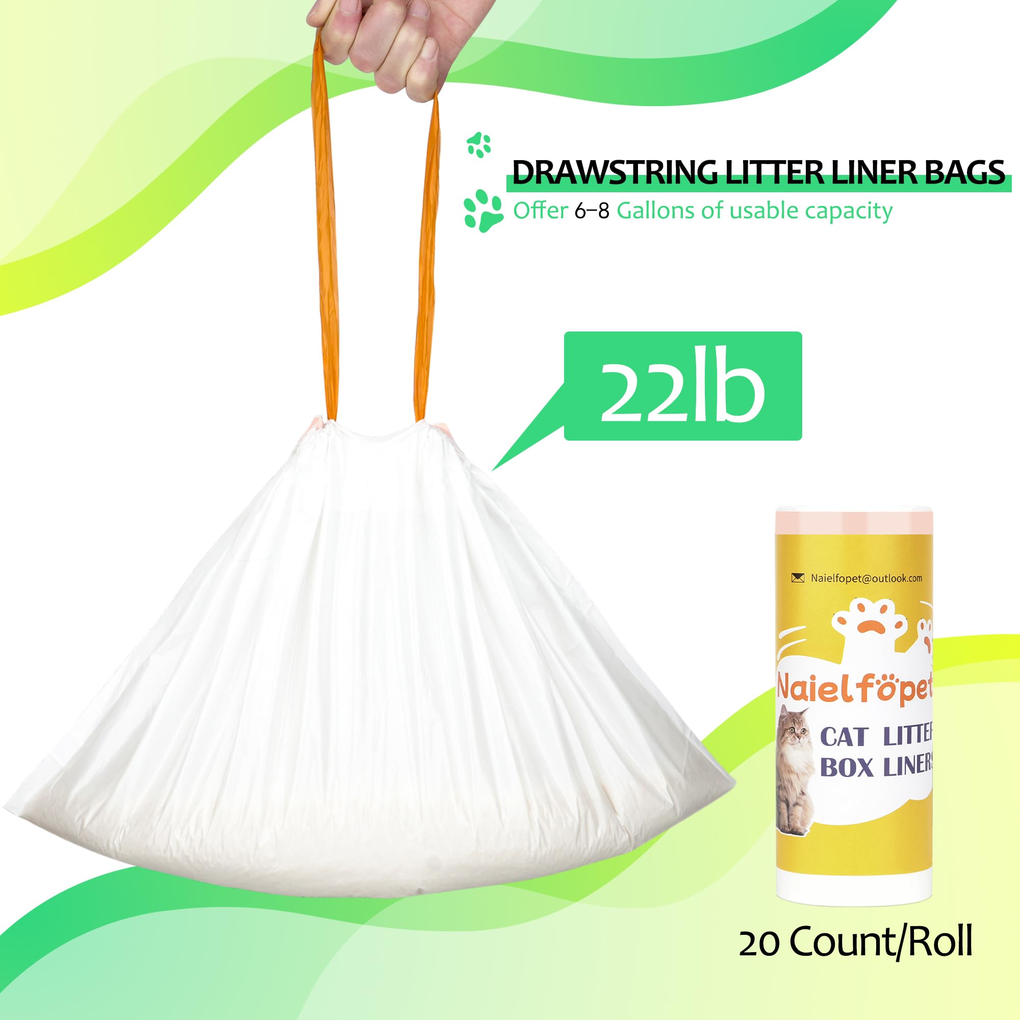 40 Count 18'' X 12.6'' Cat Litter Box Liners, Replaced Trash Bags Fit For Cat Litter Box Mw-Sc01/Mw-Sc02/Mw-Lr01, Drawstring Was