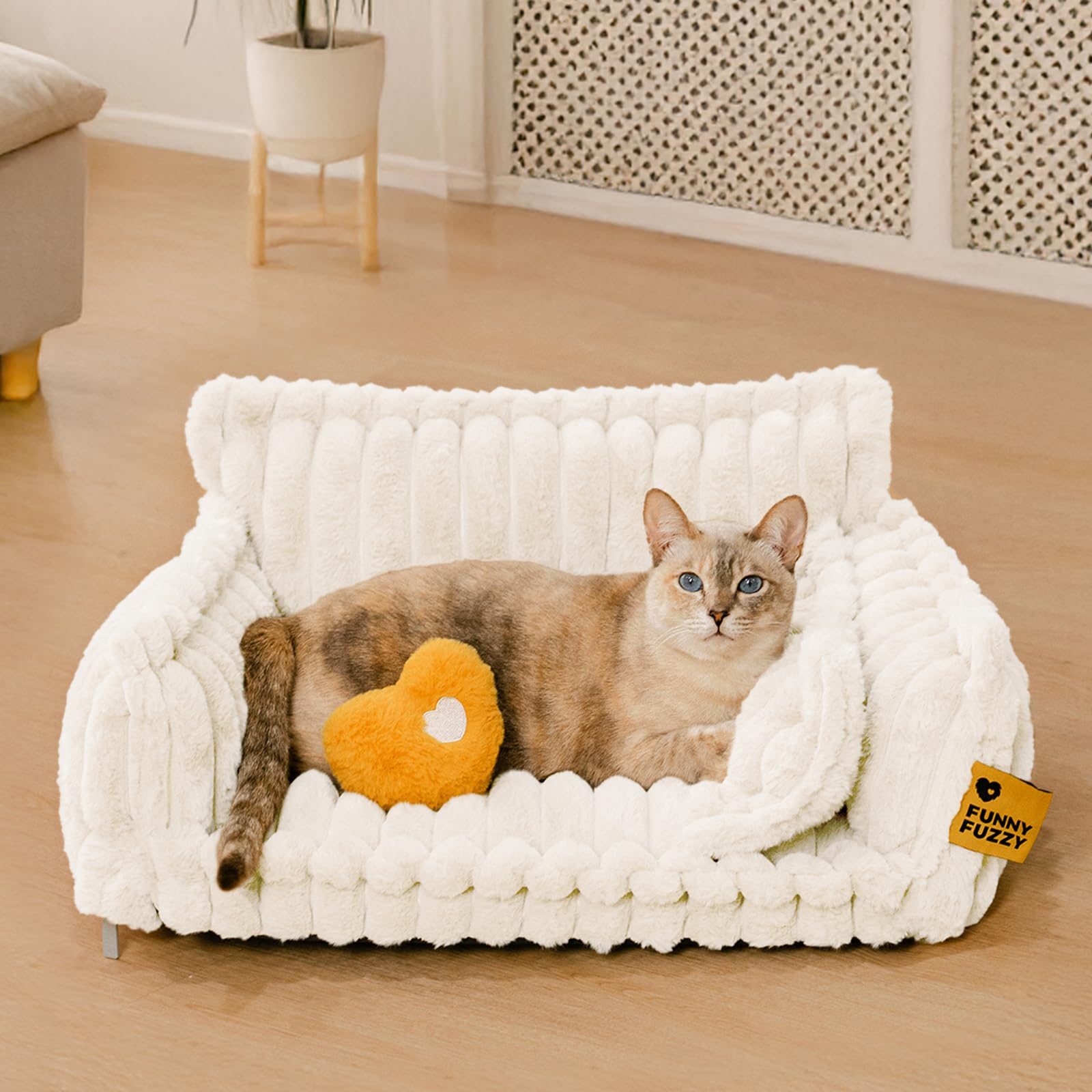 Funny Fuzzy Dog Bed For Small Dogs, Fluffy Cat Couch For Indoor Cats, Calming Couch For Pets With Removable Washable Cover Non-S