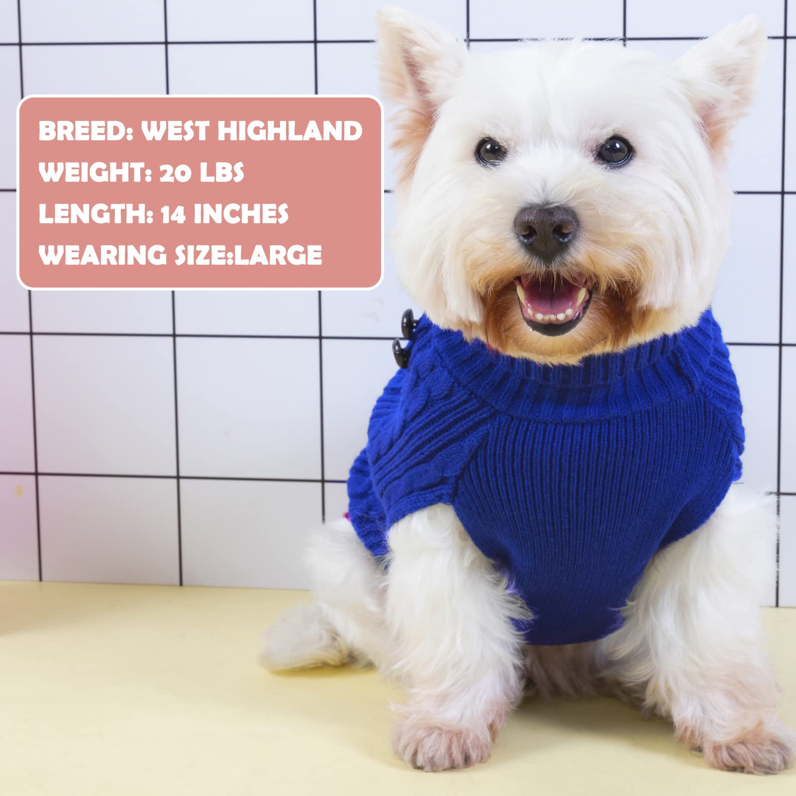 Kyeese Dog Sweater With Leash Hole For Small Medium Dogs Turtleneck Knitwear Pullover Warm Dog Clothes, Royal Blue, Xl