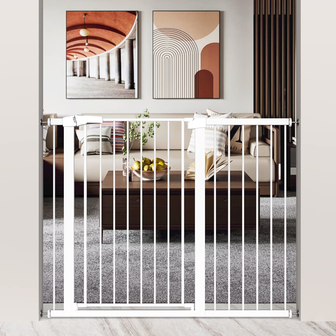 Extra Tall Baby Gate Stand 38' Tall - 46.06'-48.82' Wide Long Walk Through Pet Gate For Kids Or Large Pets - Metal Pressure Mounted Safety Gate