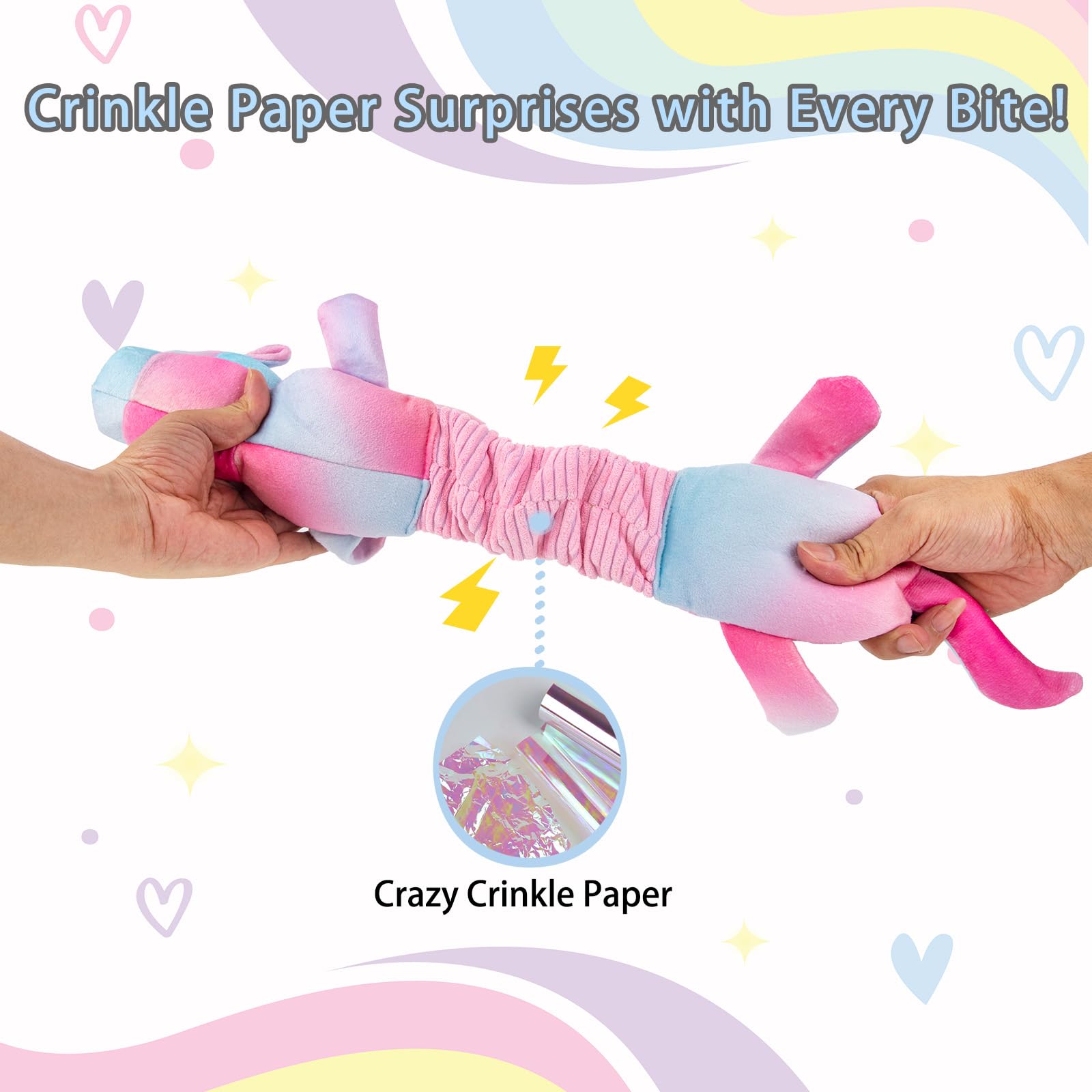 Lilfrd Squeaky & Crinkle Dog Toys, Plush Unicorn, Tug Of War & Pull Toys For Small & Medium Dogs