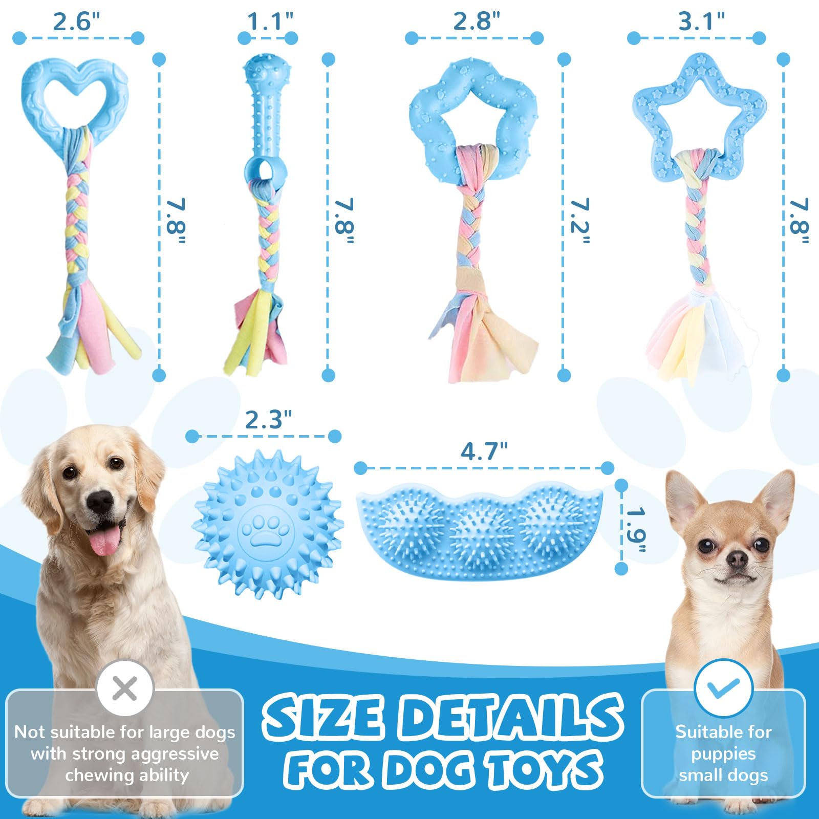 Abrrlo 6 Pack Puppy Toys Cute Blue Puppy Chew Toys For Teething Small Breed Dog Chew Toys Interactive Pet Toy Set For Puppies Soft And Durable Small Breed Doggy Teething Toys