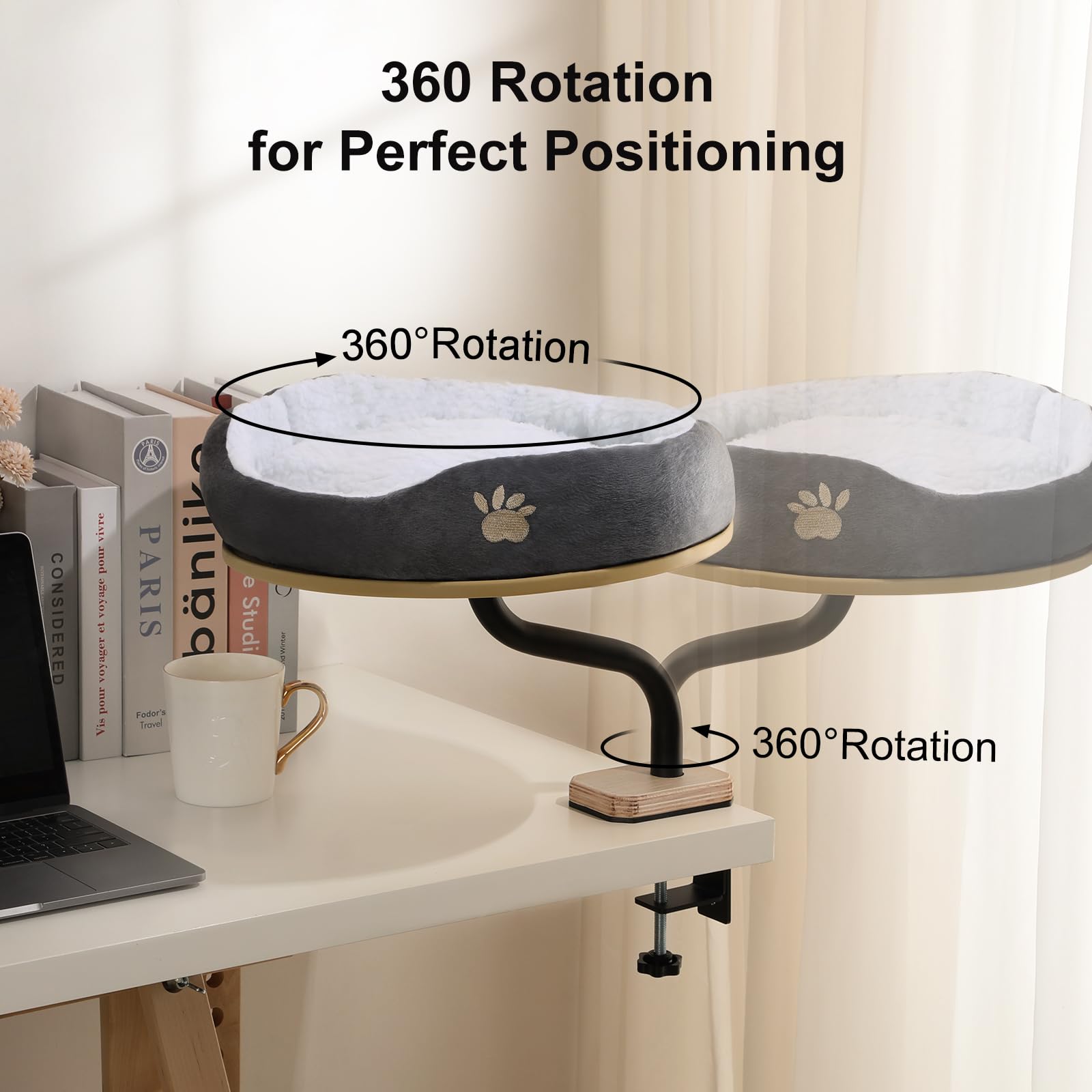 Cat Desk Bed Mounted Cat Hammock For Desk With Comfortable Removable Pet Bed 360 Rotation Cat Bed Cats And Kittens Up To 24 Lbs