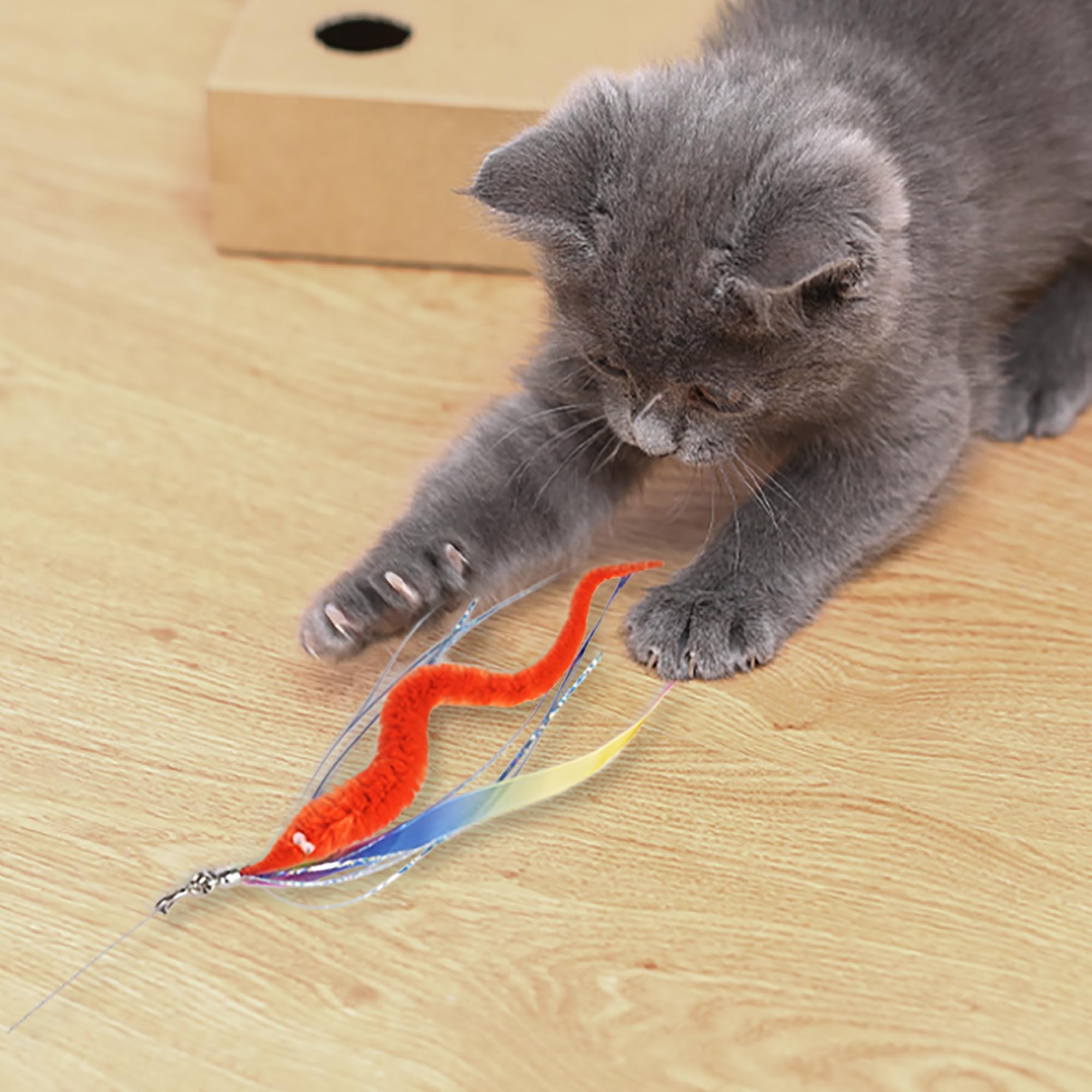 Jxfukal Cat Feather Toy Refills, 6Pcs Simulation Bird Mouse Bee Worm Feather Cat Lures Wand Attachment Toys Replacement For Kitt