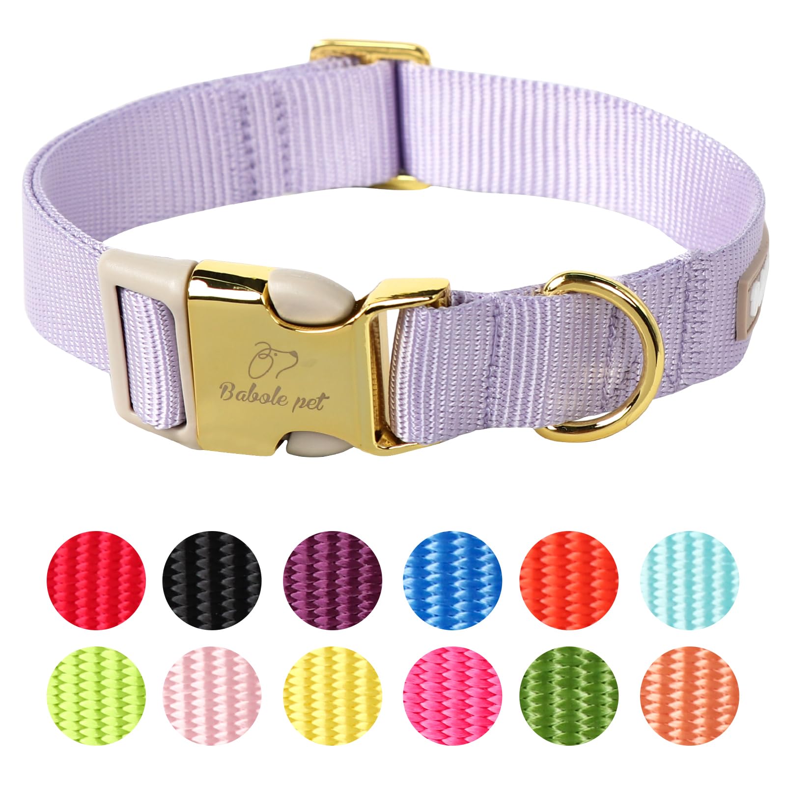 Babole Pet Nylon Dog Collar - Adjustable Lavender Soft Webbing Dog Collars For Small Medium Large Dogs Boy Girl Puppy Collar Wit
