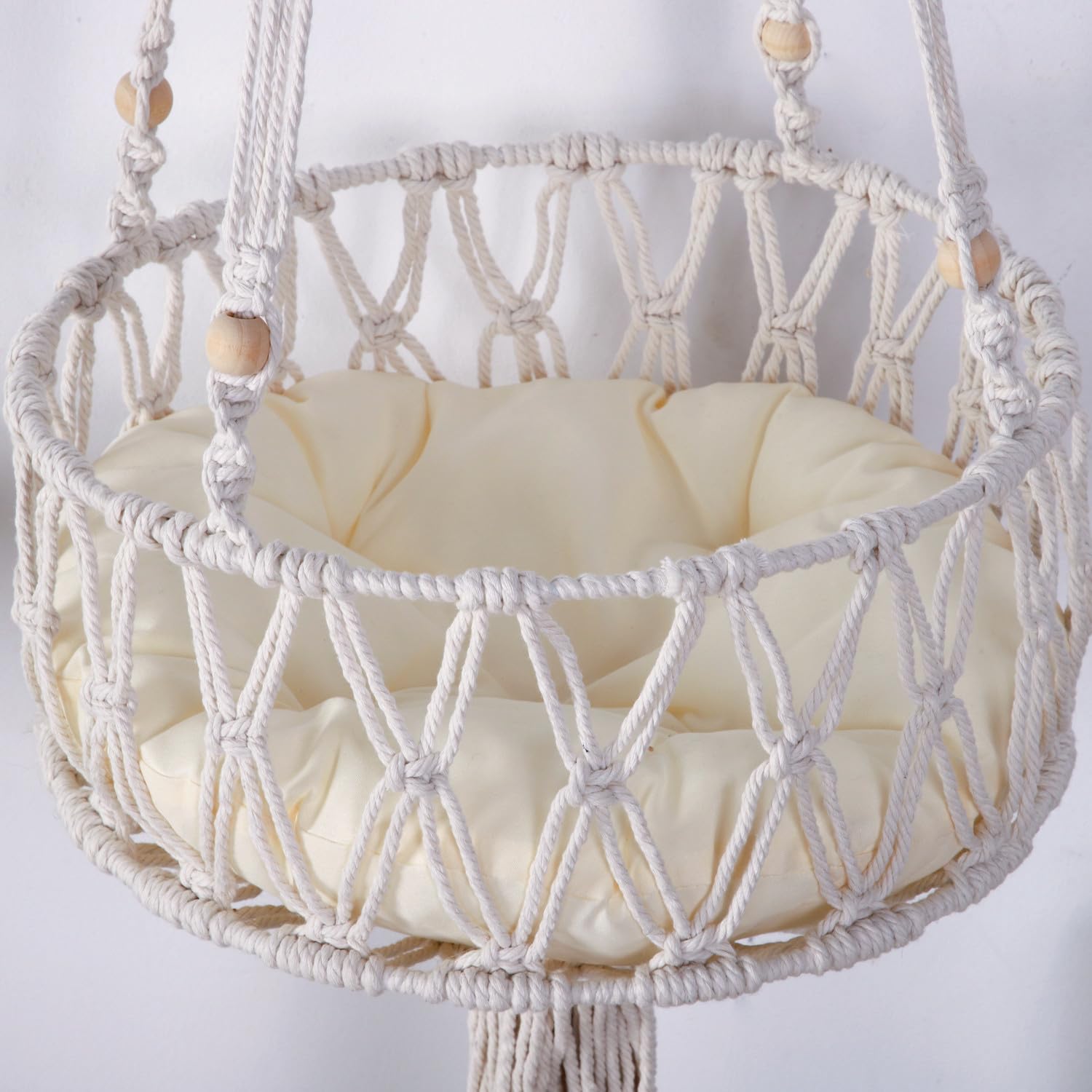 Shengocase Macrame Boho Cat Hammock With 3 Steps And Hook, Wall Mounted Swing Bed, Hanging Cat Bed For Indoor Cats, Wall Furnitu