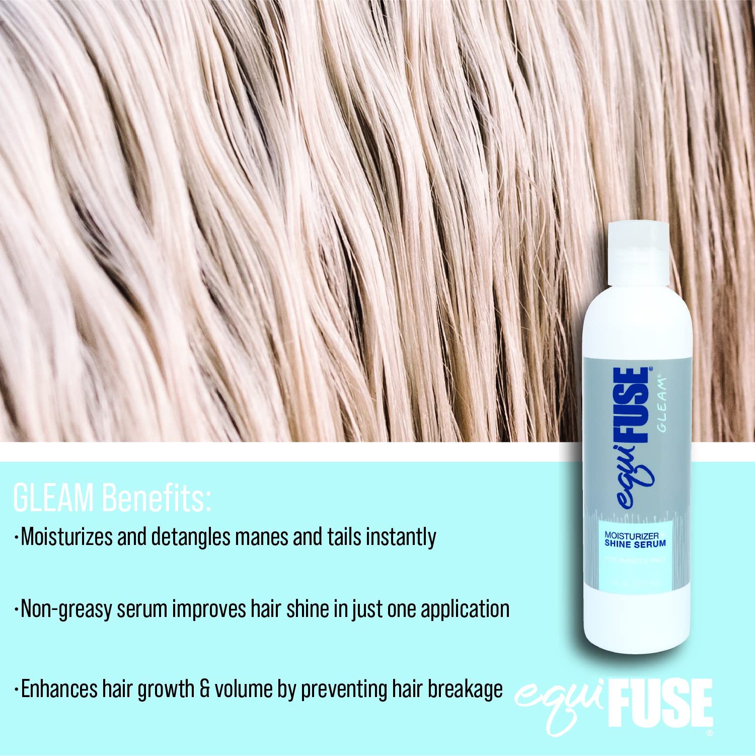 Equifuse Gleam Moisturizer + Shine Serum For Horses | Detangles Even The Unruliest Manes And Tails | Provides Long-Lasting Shine