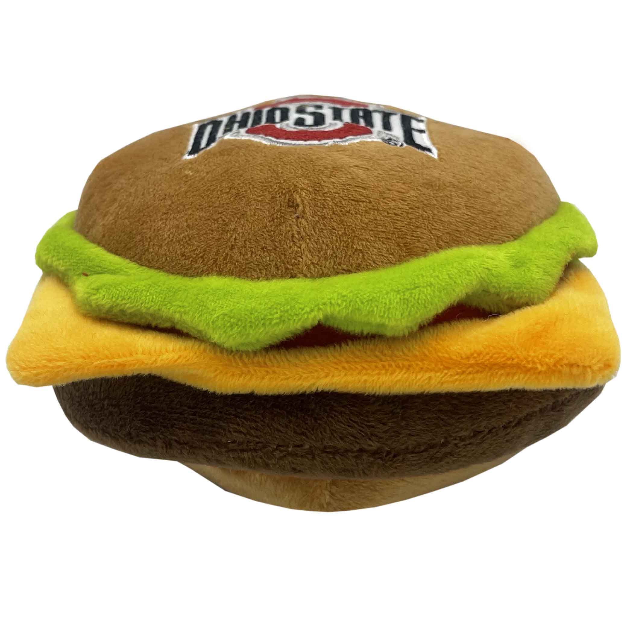 Ncaa Ohio State Buckeyes Cheeseburger Plush Dog & Cat Squeak Toy- Cutest Stadium Hamburger Snack Plush Toy For Dogs & Cats With