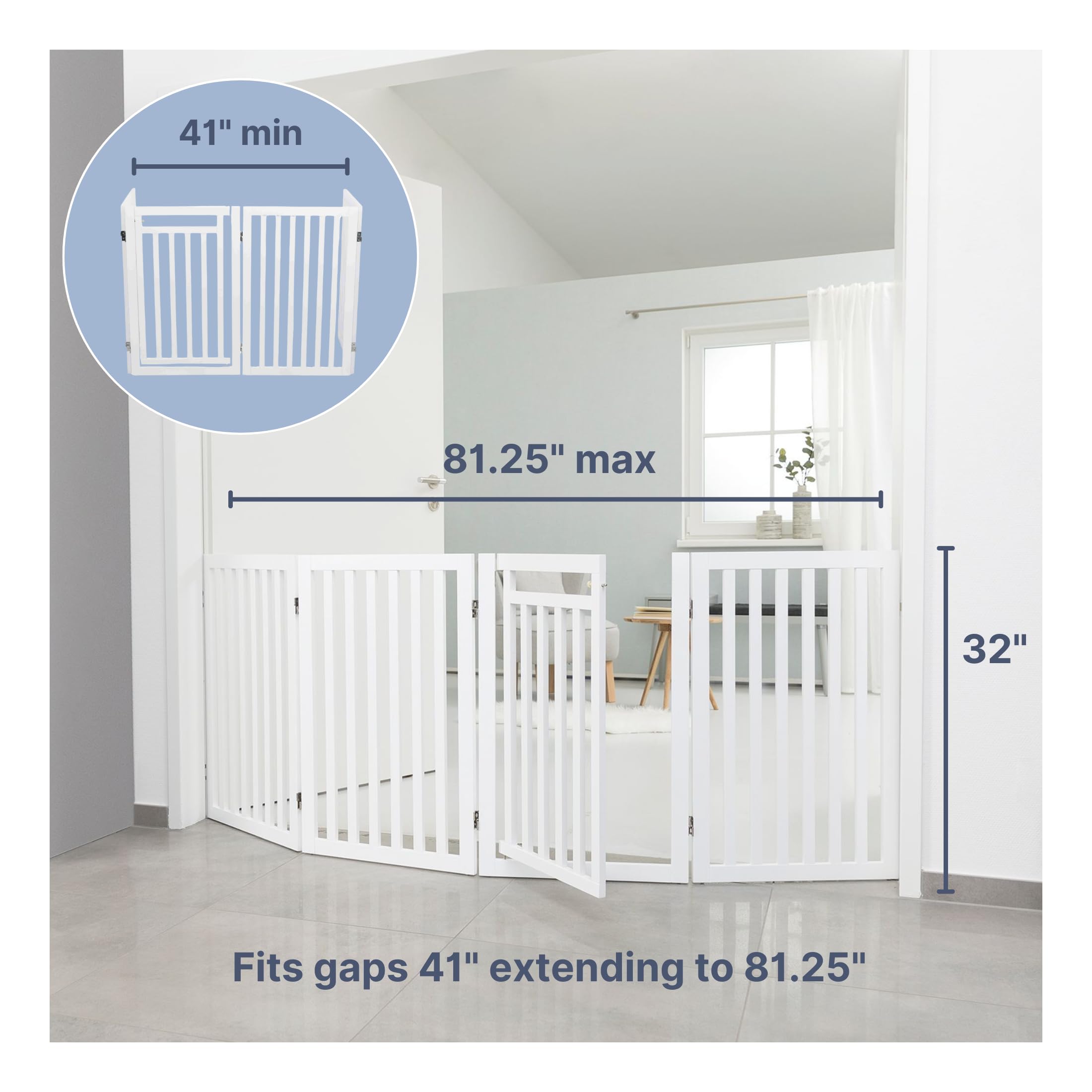 Trixie Freestanding 4-Panel Pet Gate, Foldable Pet Barrier Fence, Convertible Pet Pen, 32-in Tall, Walk Through Door, White