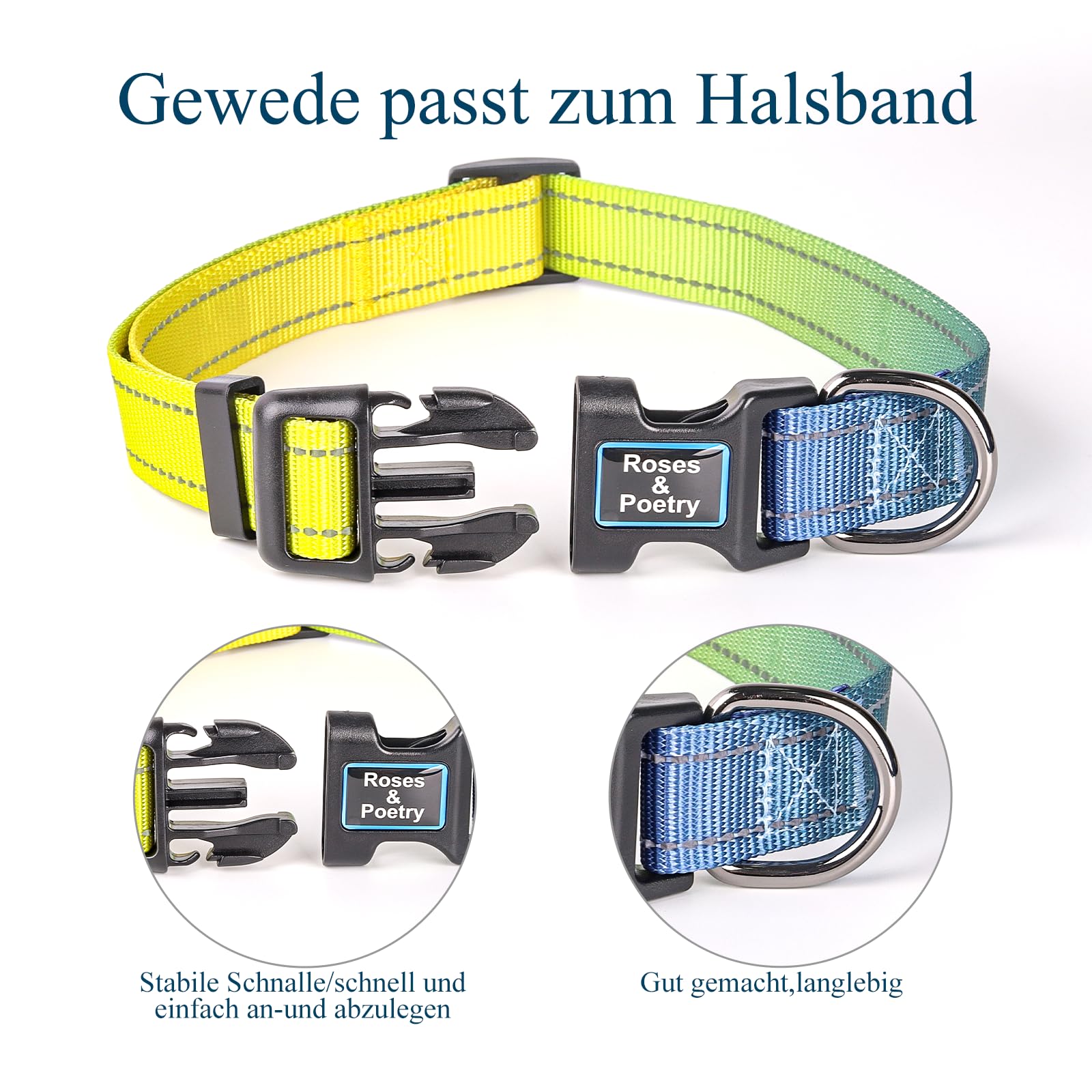 Roses&Poetry Xs Dog Collar With Gradient Amber, Yellow Reflective Dog Collar Adjustable Xsmall Puppy Collars Tiny For Small Medi