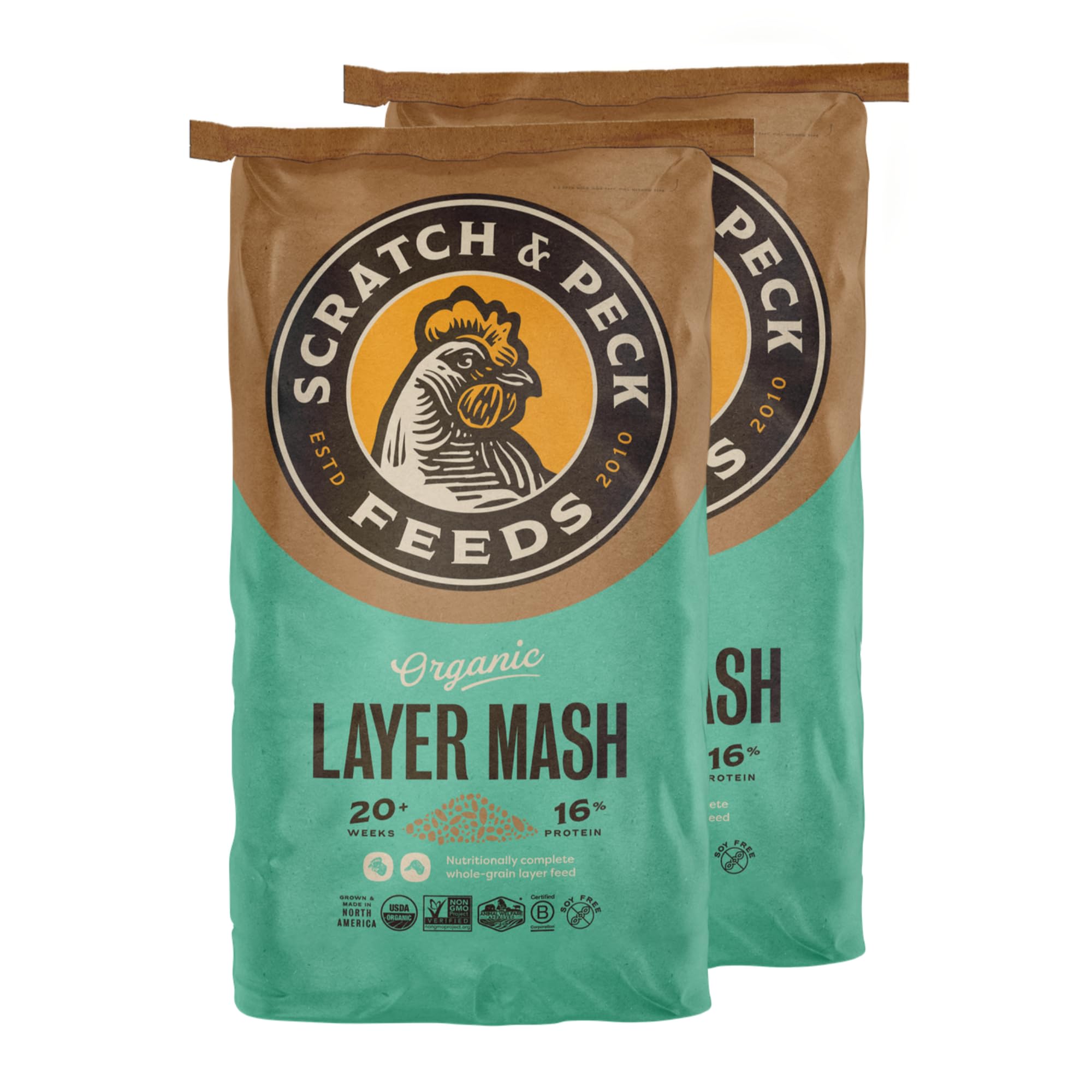Scratch and Peck Feeds Whole Grain Layer Mash Chicken and Duck Feed - Corn-Free and Soy-Free - 16% Protein, Certified Organic an