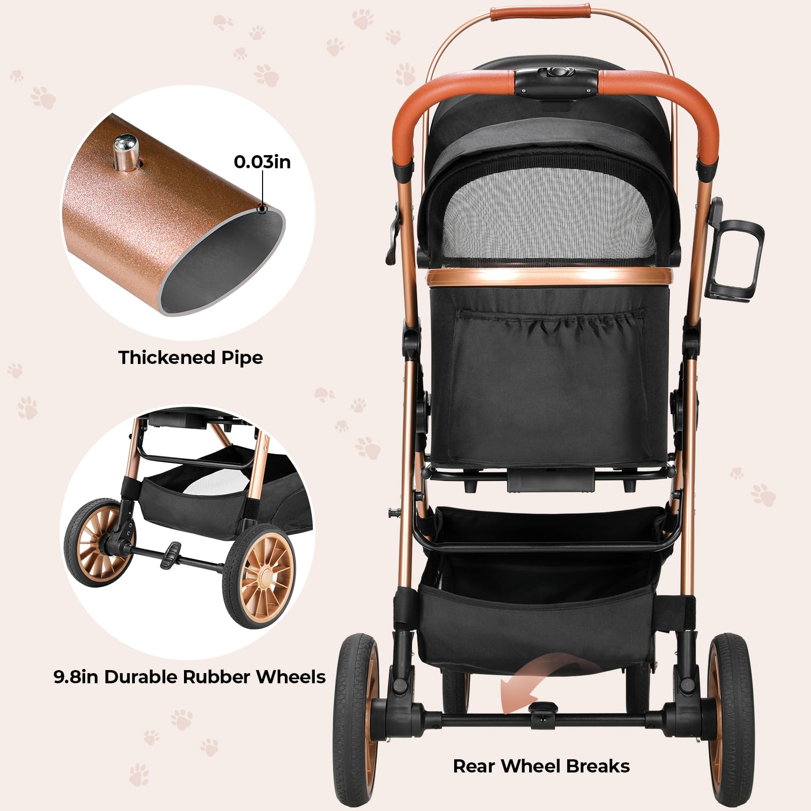 Mamizo Pet Stroller For Medium Dogs And Cats Up To 55Lbs, Premium 3-In-1 Cat And Dog Stroller, With Detachable Carrier And One-C