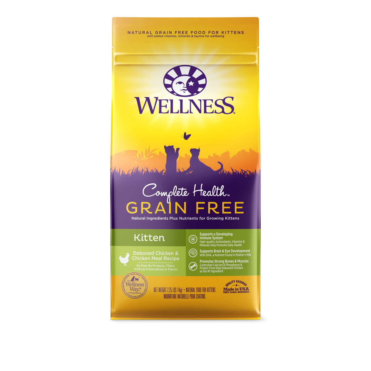 Wellness Natural Pet Food Complete Health Natural Grain Free Deboned Chicken & Chicken Meal Dry Kitten Food, 2.25 Pound Bag