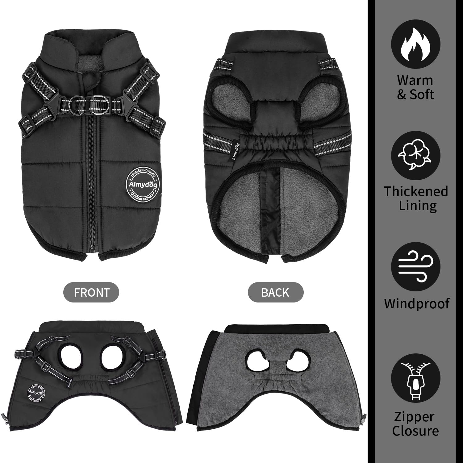 Aimydog Warm Winter Coat - Fashion Sports Dog Jacket With Built-In Harness, Reflective & Adjustable Comfortable Pet Vest, Waterp