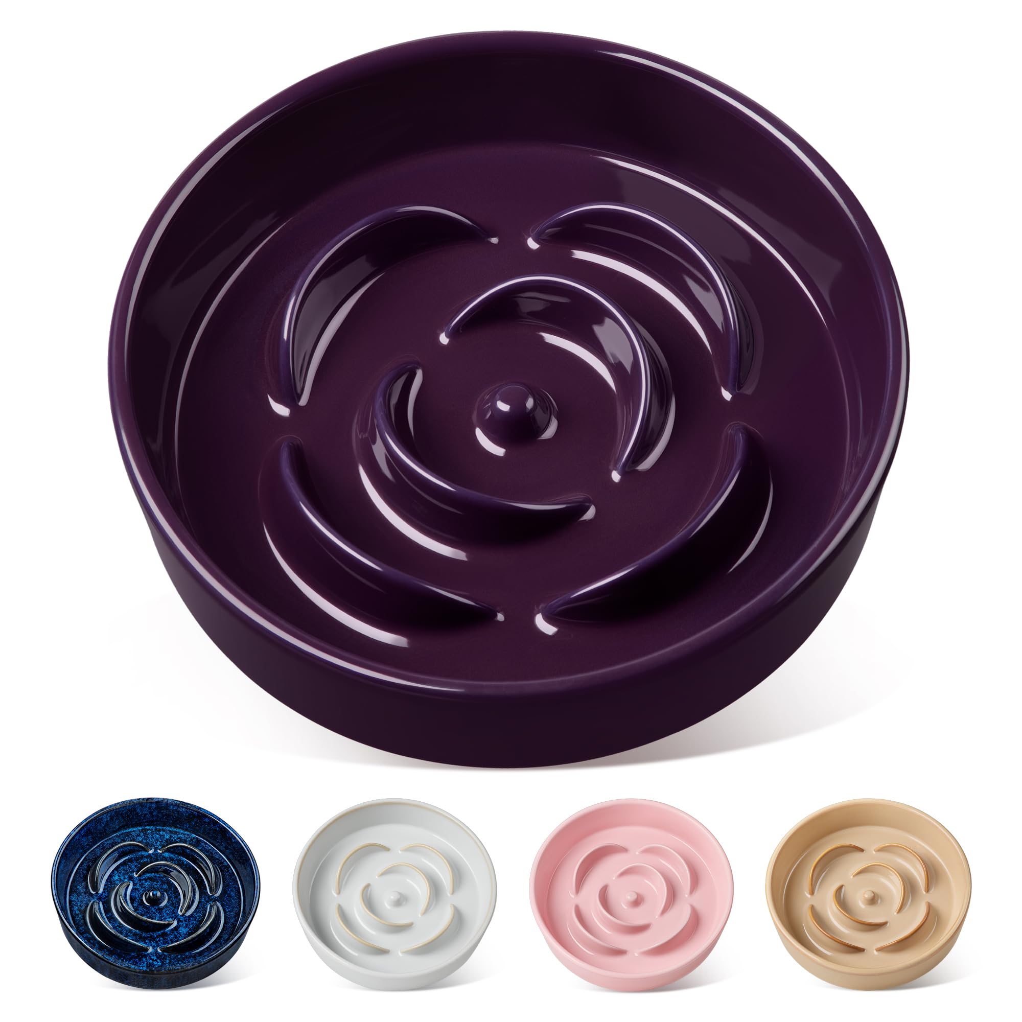vancasso Slow Feeder Dog Bowl, 1.5 Cups Ceramic Slow Feeder for Medium Breed, Puzzle Maze Food Dog Bowl for Fast Eater, Dark Pur