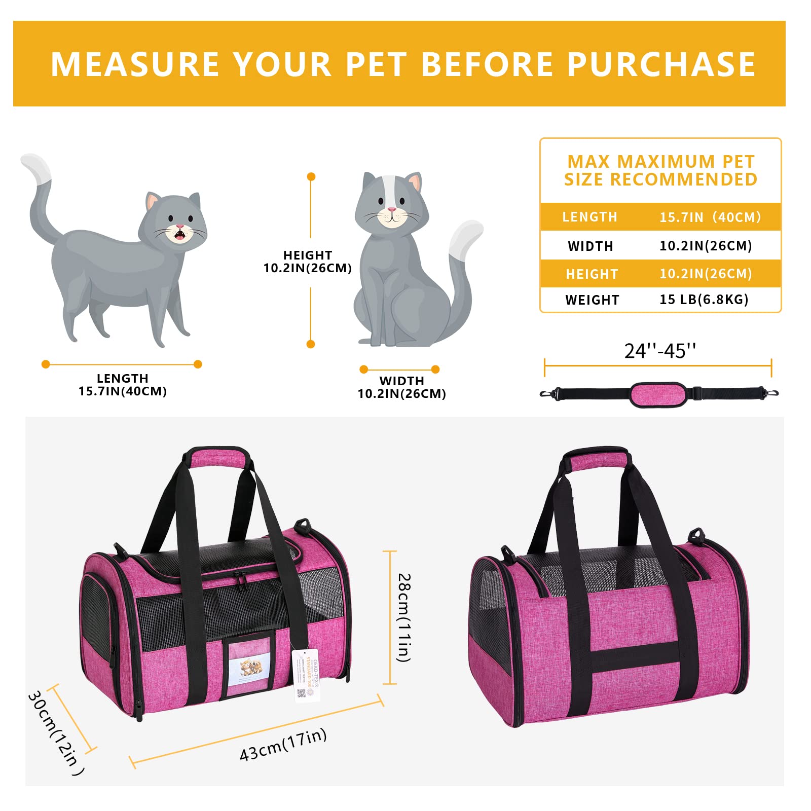 Seclato Pet Carrier - Airline Approved For Small Dogs, Cats, Kittens Under 15Lb - Collapsible Soft Sided Tsa Cat Travel Carrier In Red