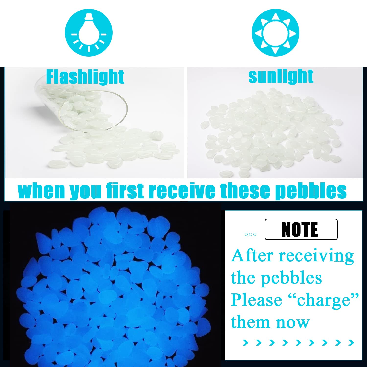Oubest Glow In The Dark Pebbles/Glow Stones/Glowing Rocks Blue Decor For Garden/Fish Tank/Aquarium/Walkway/Driveway/Plant Pots/B
