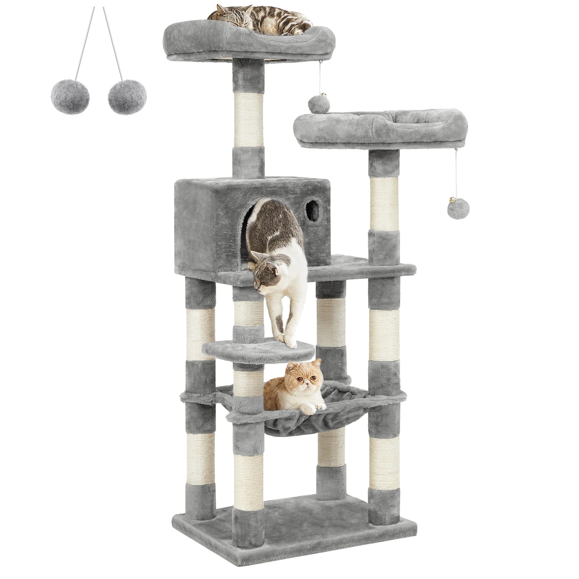 Feandrea Cat Tree, Cat Tower For Indoor Cats, 56.3-Inch Cat Condo With Scratching Posts, Hammock, Plush Perch, Light Gray Upct15