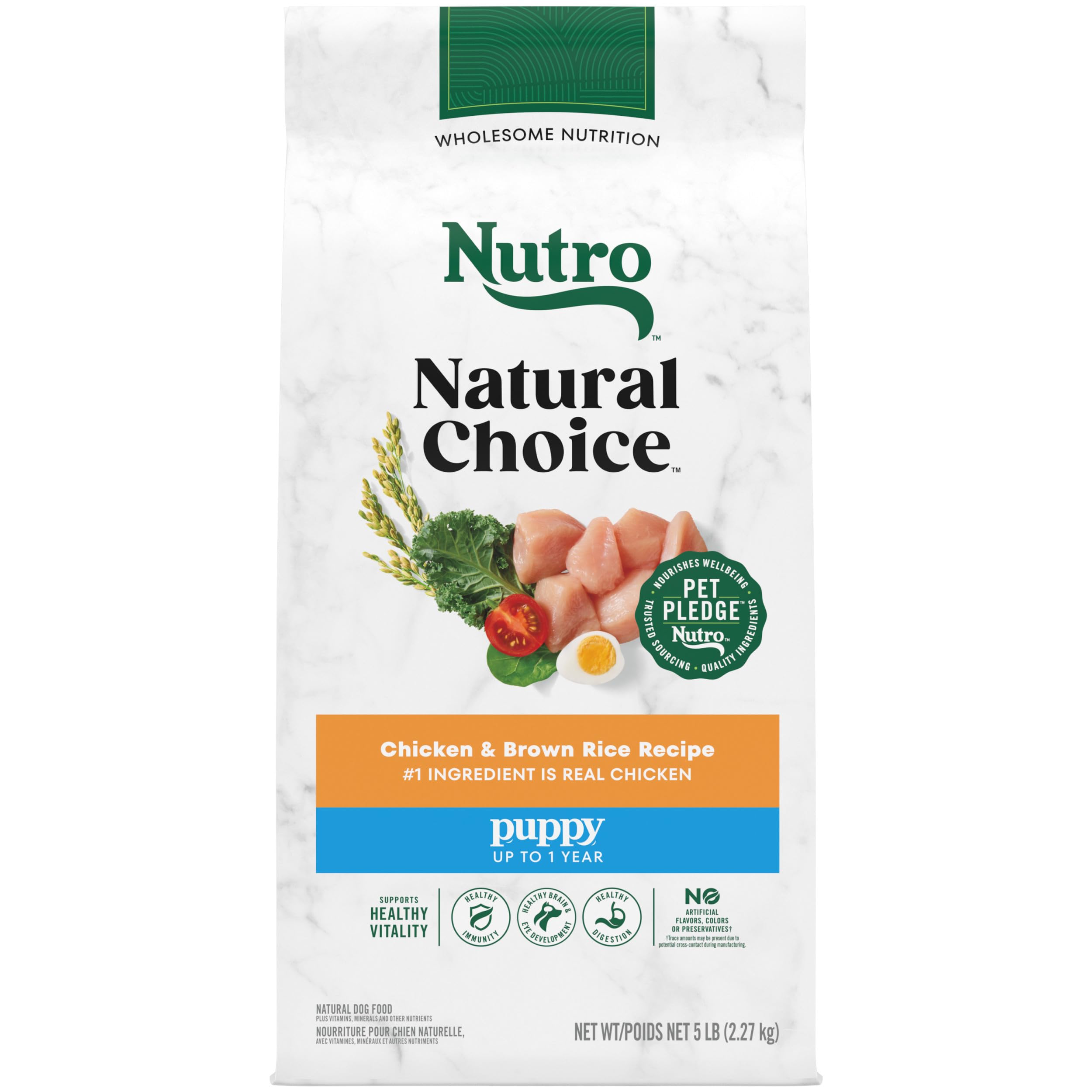 NUTRO NATURAL CHOICE Puppy Dry Dog Food, Chicken & Brown Rice Recipe Dog Kibble, 5 lb. Bag