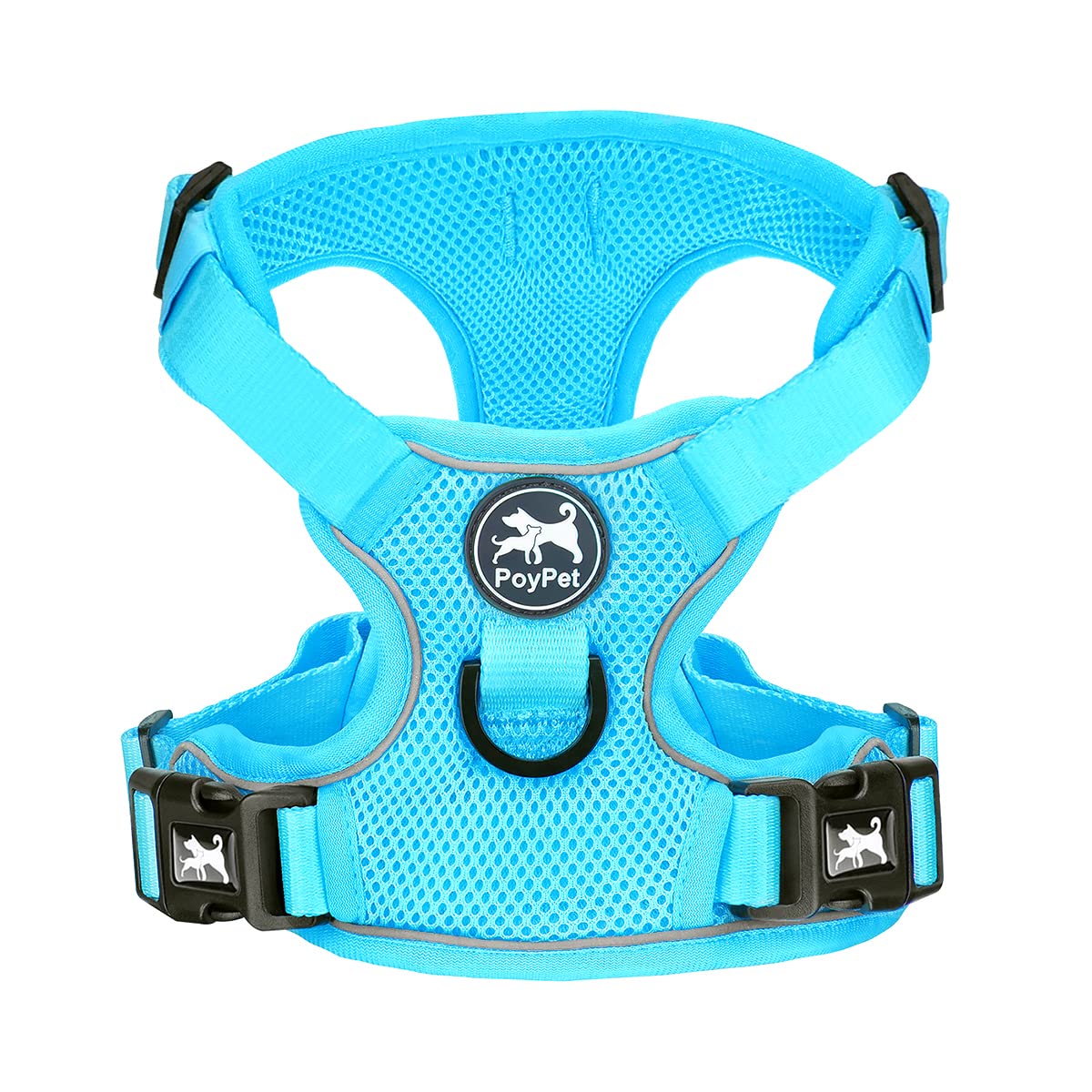 Poypet Reflective Soft Breathable Mesh Dog Harness No Choke Double Padded Vest Adjustable(Light Blue,M)