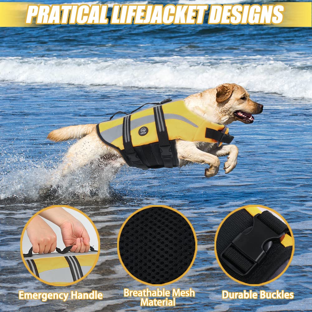 Emust Dog Life Jacket, Reflective Dog Vests For Small/Medium/Large Dogs, Pet Life Jackets With High Buoyancy (Xxl, Yellow)