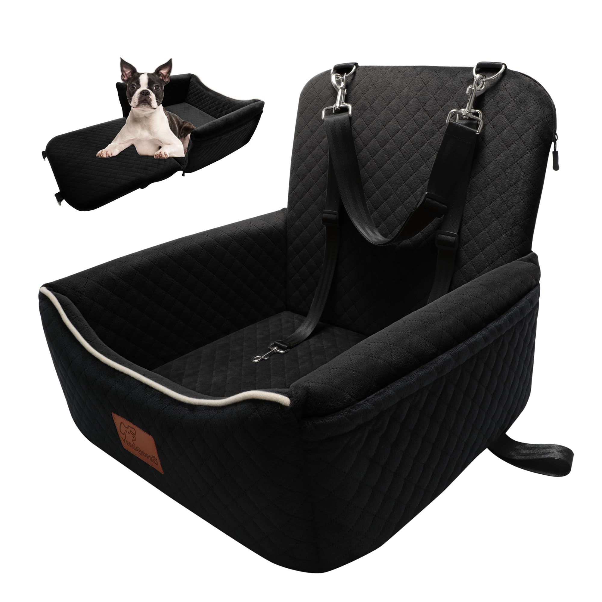 Dog Car Seat Bed 2 in 1 for Small/Medium Dogs up to 35 lbs,Adjustable Safety Leashes,Memory Foam with Soft Fabric Pets Travel Ca