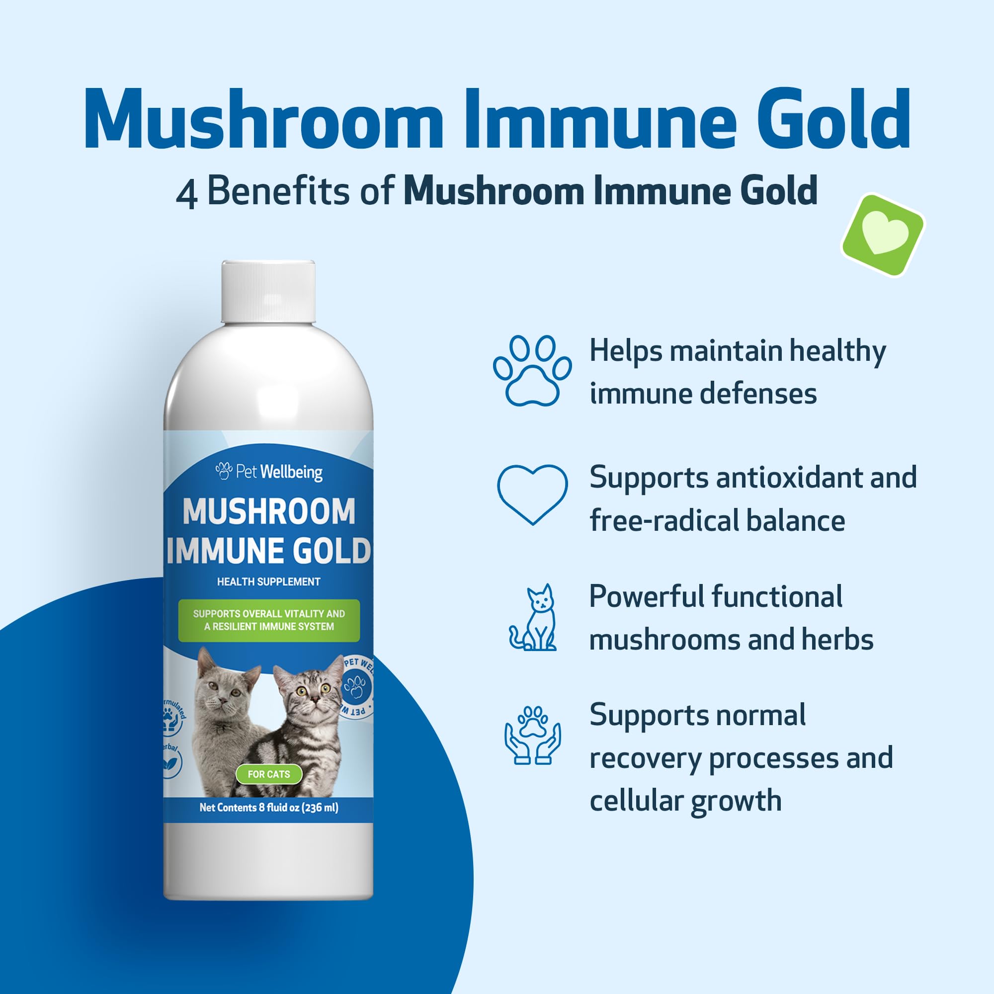 Pet Wellbeing Mushroom Immune Gold for Cats - Holistic Immune Support with Reishi, Maitake, Turkey Tail, and Milk Thistle - Vete